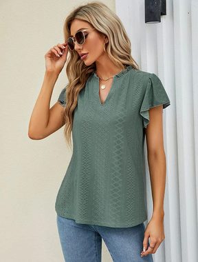 FIDDY T-Shirt V-Ausschnitt-Freizeitshirt für Damen – Pullover – Sommer-T-Shirt