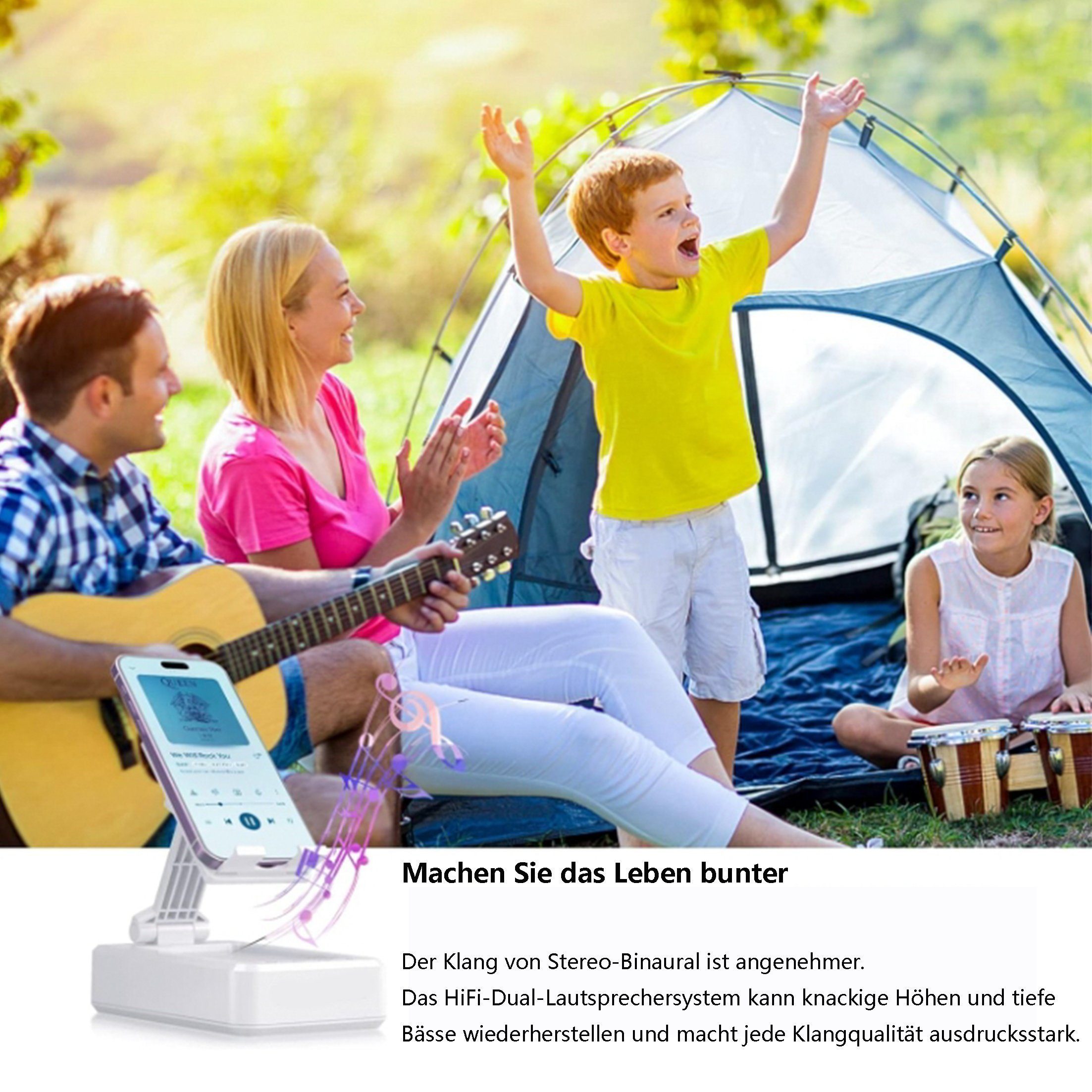 feinlux Handyhalterung,Powerbank,Bluetooth-Lautsprecher Bluetooth-Lautsprecher (Bluetooth 5.1, Tablet-Ständer zum Aufladen von Mobiltelefonen und Abspielen von Musik)