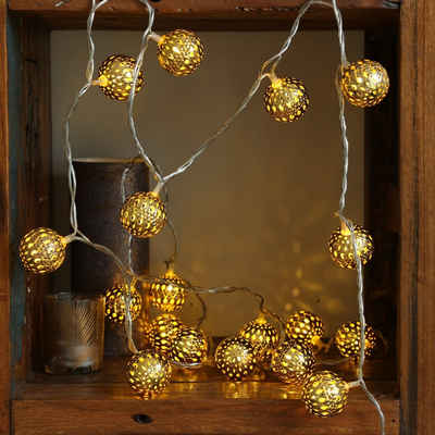 MARELIDA LED-Lichterkette LED Lichterkette 20 Kugeln Metallbälle orientalisch marokkanisch gold, 20-flammig