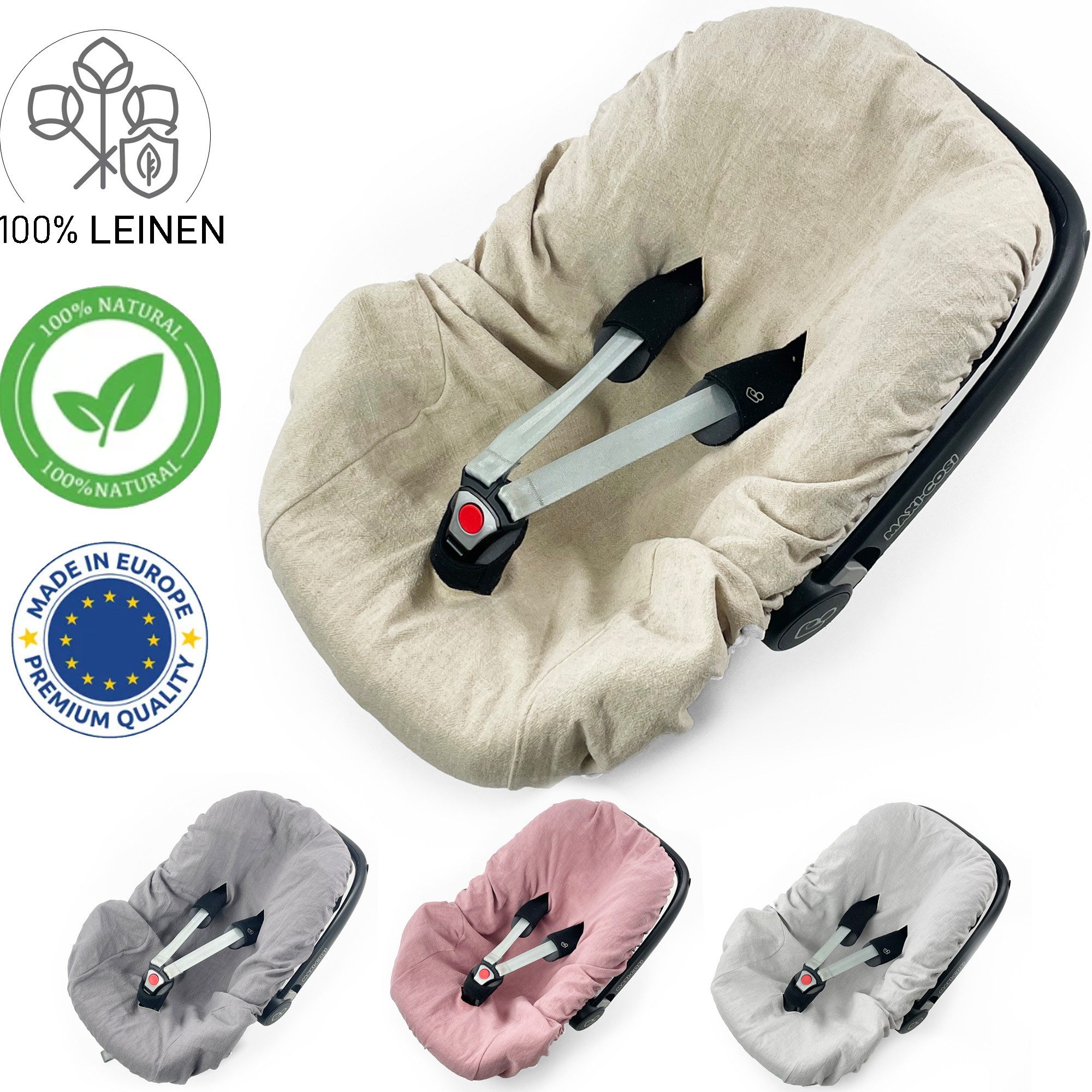 BABEES Kindersitzbezug 100% LEINEN Bezug für Babyschale Leinenbezug Sommerbezug, 100% Leinen