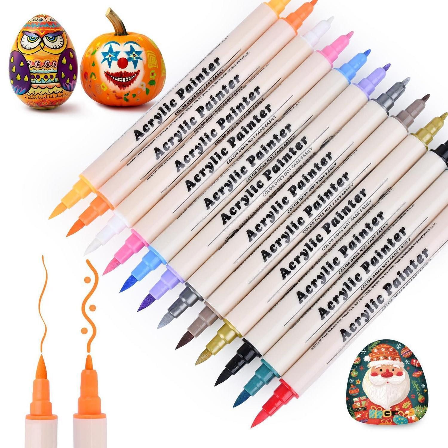 LuxusKollektion Malstift Acrylstifte 12er Set Duale Spitze Mehrfarbig