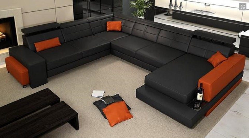 JVmoebel Ecksofa Designer Wohnlandschaft U-Form Couch Ecksofa Polster Garnitur, Made in Europe Schwarz/Orange