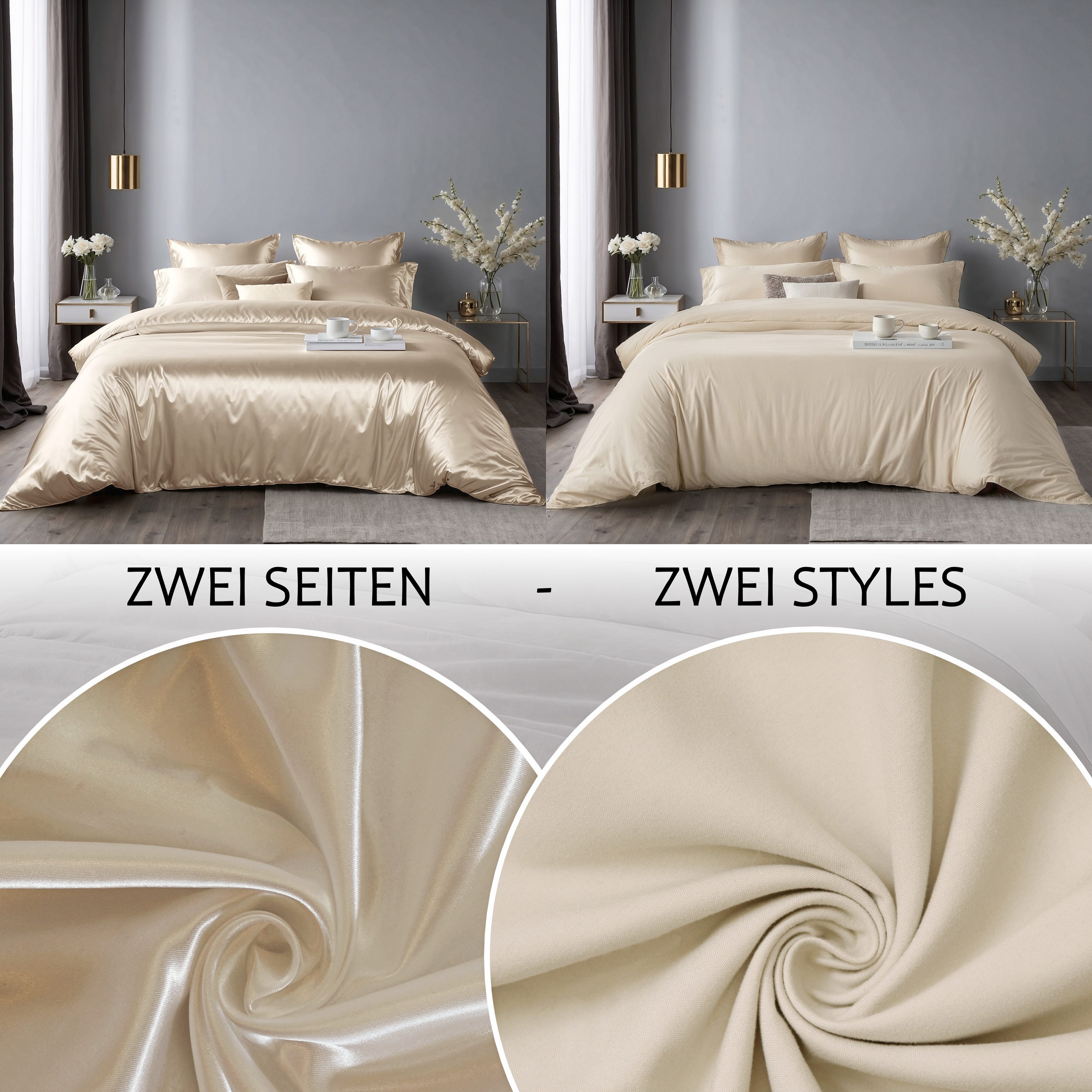 Cozyor Wendebettwäsche Satin glänzend matt 135x200, 155x200, 155x220, 200x200 cm extra weich, Satin & Mikrofaser, 2 teilig, Edel und hochwertig – Bild 3 von 5