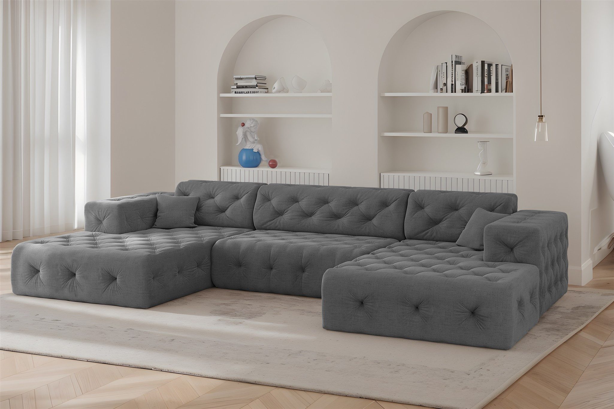 Fun Möbel Wohnlandschaft Sofa in U-Form CHANTAL in Stoff Moly, inkl. 2 Zierkissen
