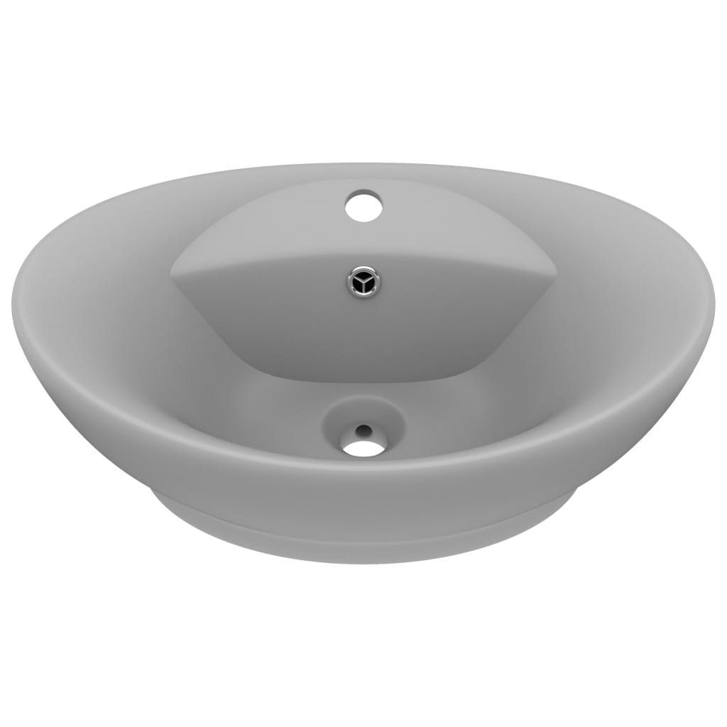 vidaXL Waschbecken Waschbecken Badezimmer Aufsatzwaschbecken Überlauf Matt Hellgrau 58,5x