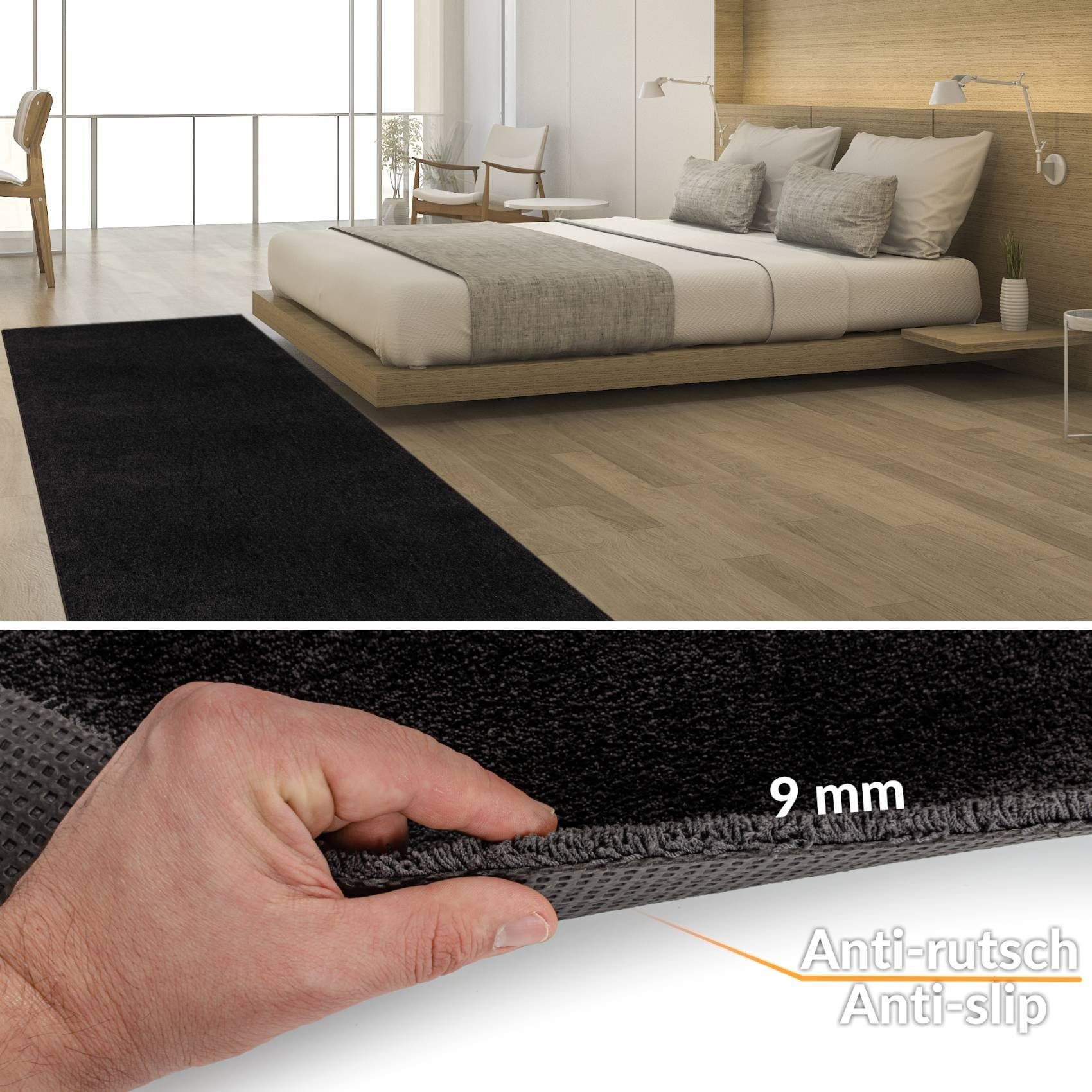 ANRO, Rechteckig, 9 mm, Textil Teppich, Höhe: