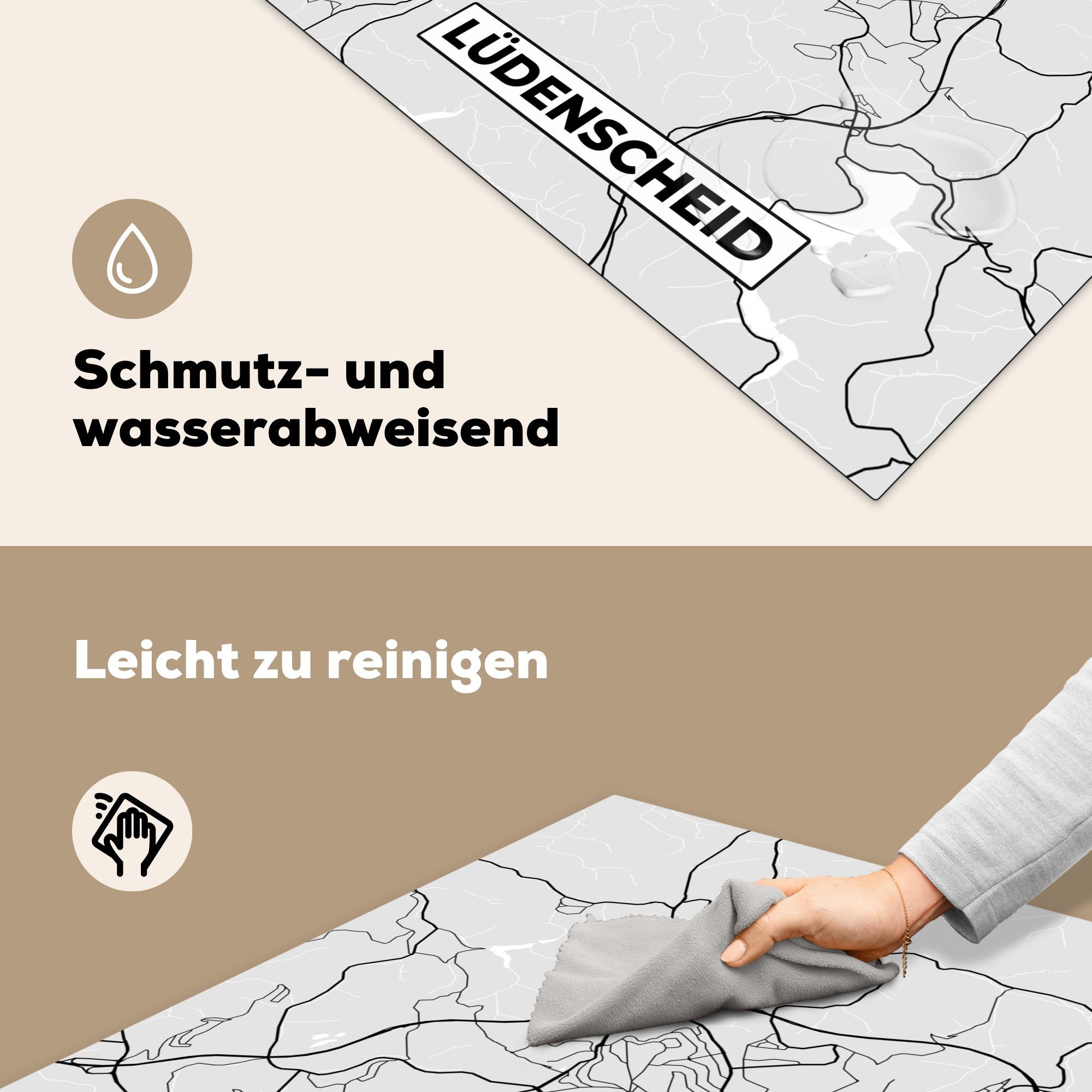 MuchoWow Herdblende-/Abdeckplatte Deutschland - Lüdenscheid für Stadtplan, - Ceranfeldabdeckung, - Vinyl, küche Karte (1 cm, - Arbeitsplatte Karte 78x78 tlg)