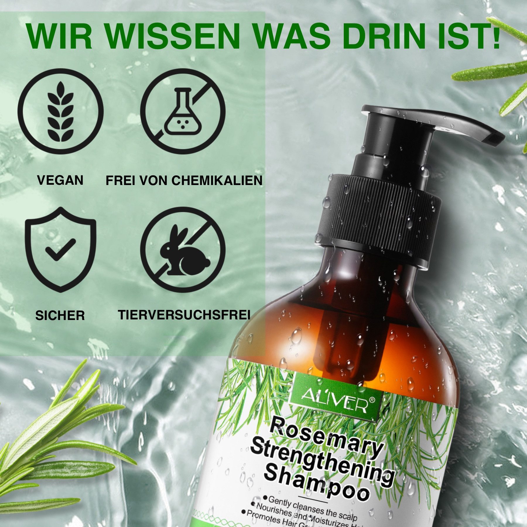 ALIVER Haarshampoo Shampoo Rosmarin für Haarwachstum Pflegeshampoo 300ml Aliver, 1-tlg.