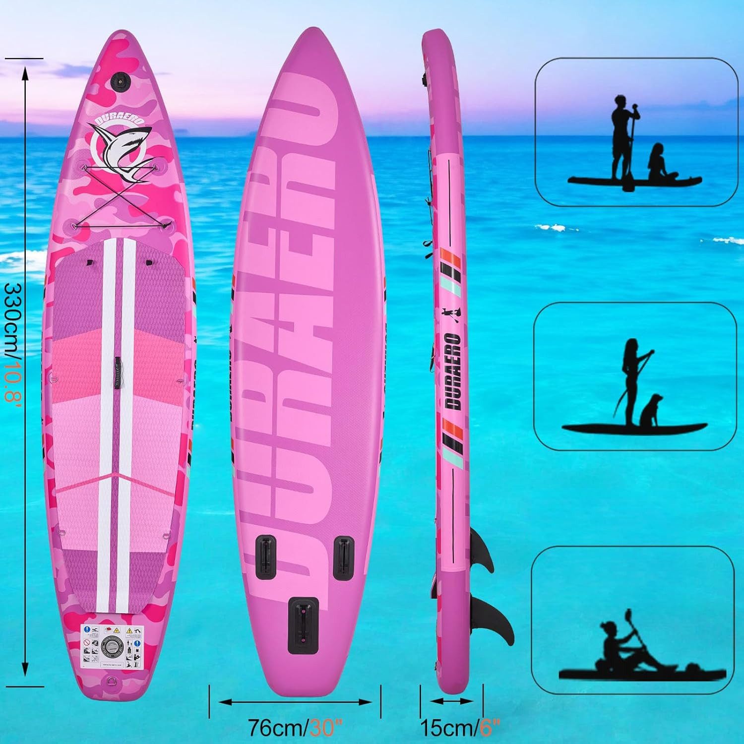 DURAERO Inflatable SUP-Board Stand up paddle board Aufblasbare SUP Board Set, Komplettes Pink