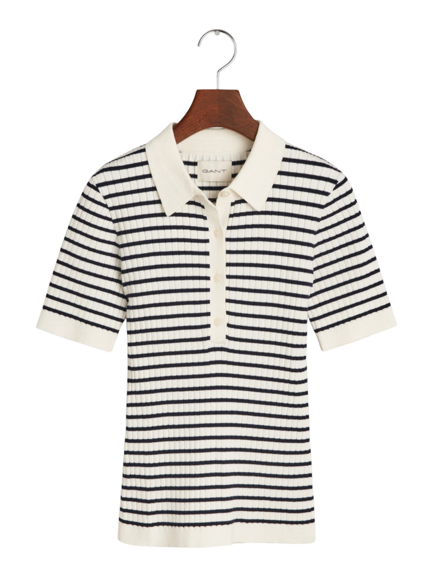 Gant Langarmshirt blau,Basic,Baumwolle,Gestreift,Polokragen,Kurz,Regular Fit