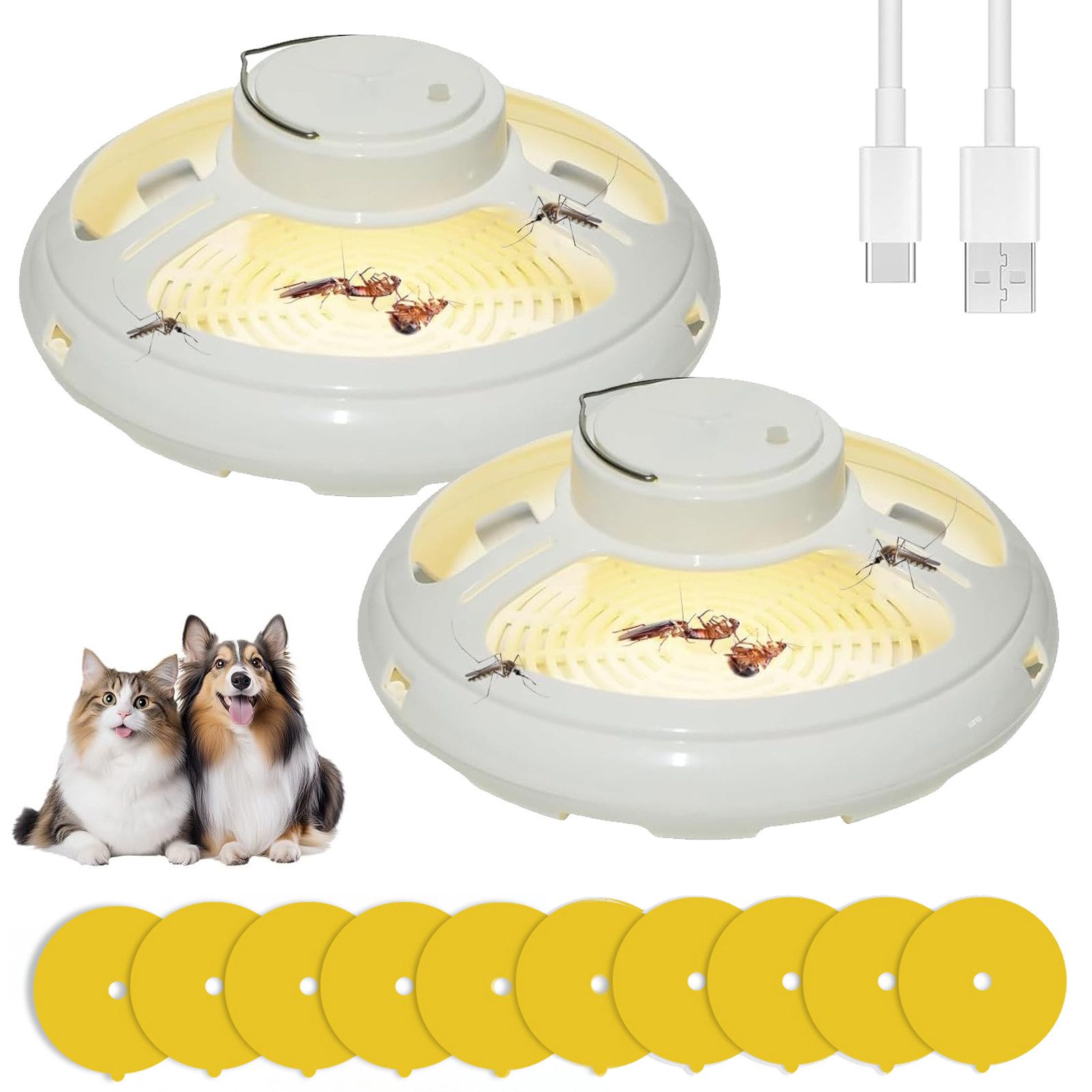 Insektenfalle LED Flohlichtfalle, Flea & Bed Bug Trap mit Fangaufklebern, Flohfalle