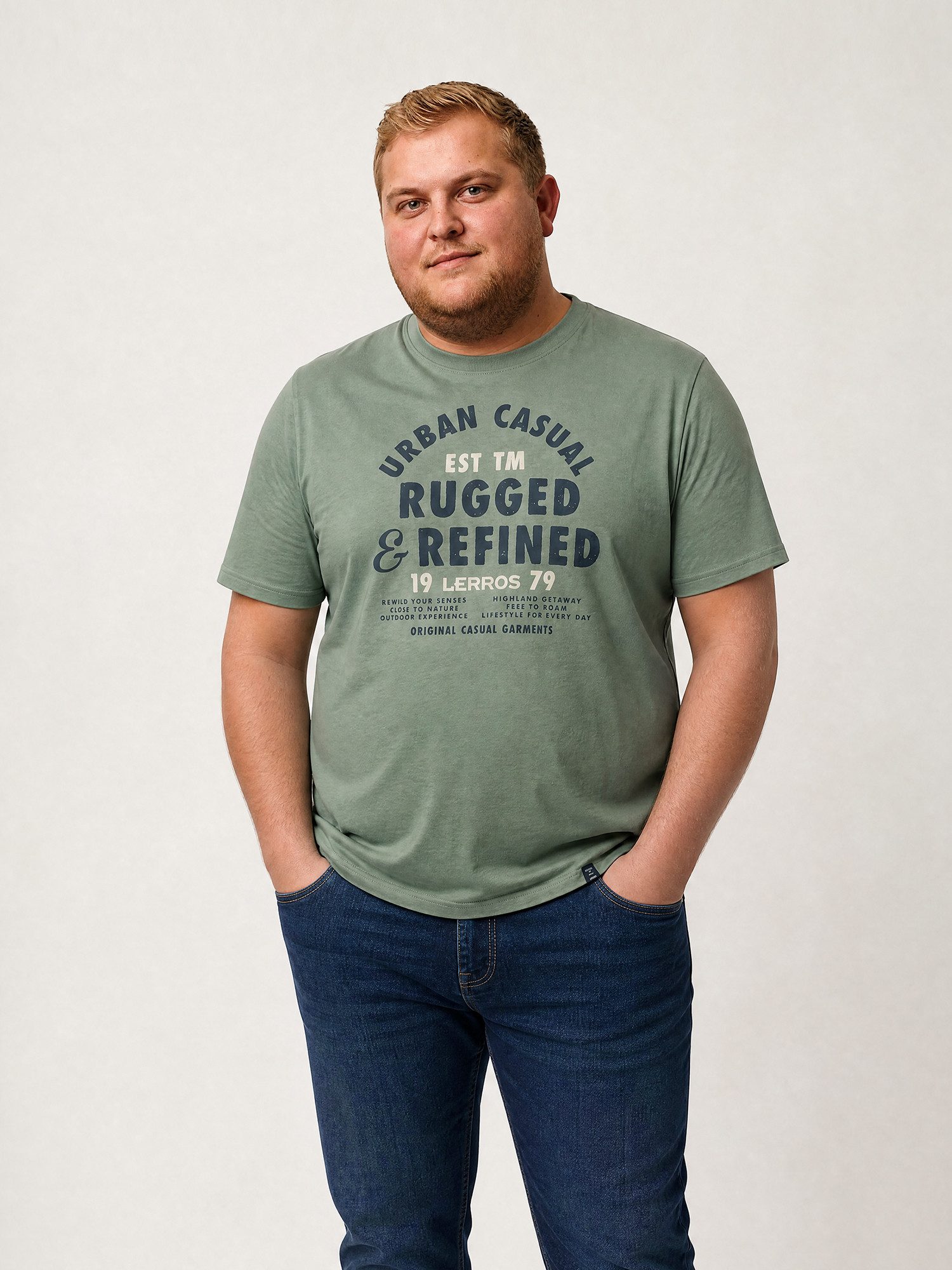 LERROS Rundhalsshirt Baumwoll-T-Shirt mit lässigem Logo-Print in großen Größen