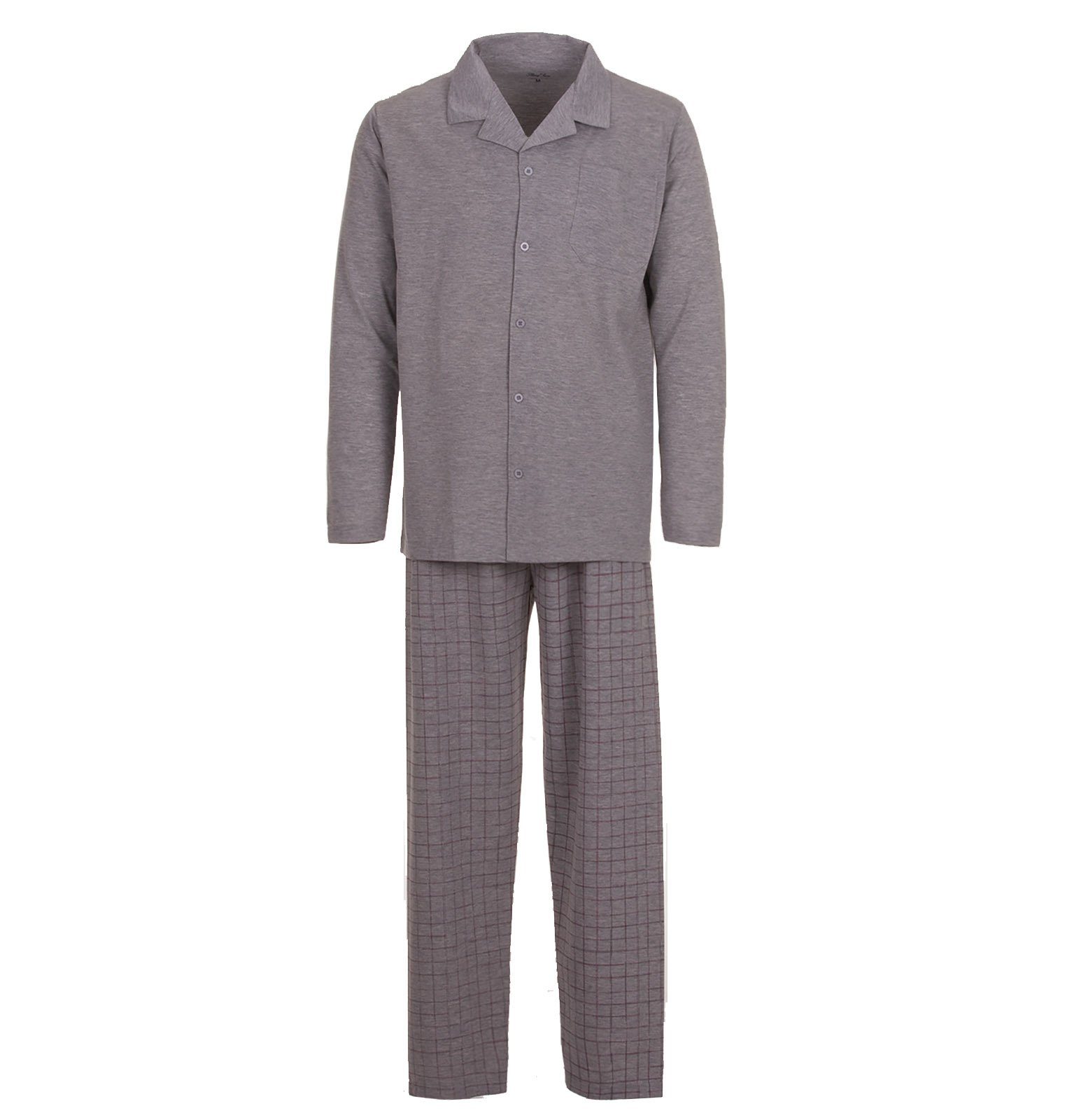 Henry Terre Schlafanzug Pyjama Set Langarm - Uni hellgrau