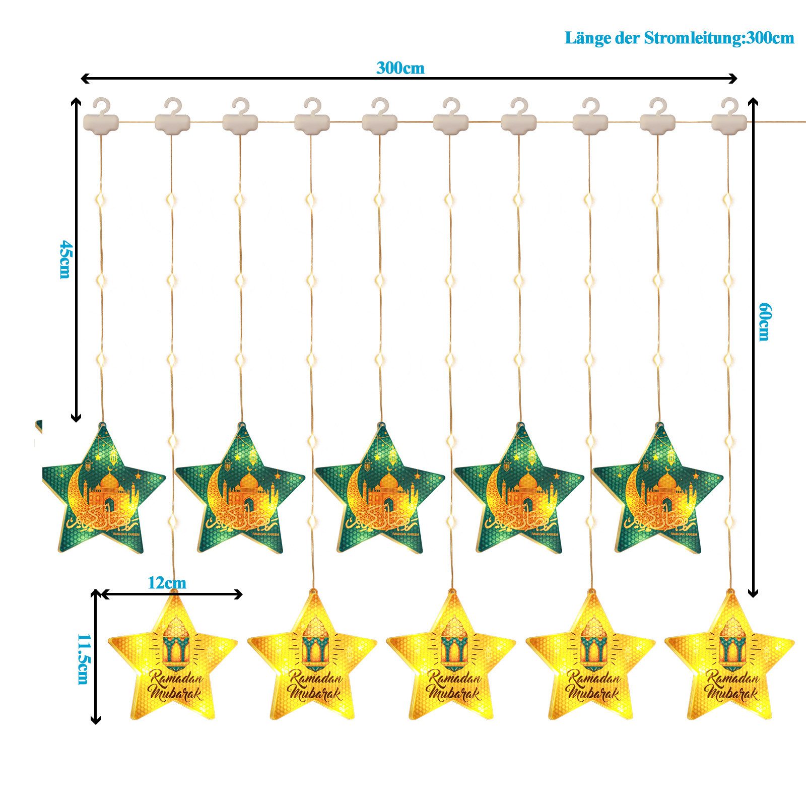 Rosnek LED-Lichtervorhang 3M, 8 Modi, Fernbedienung, Batterie/USB, für Rama günstig online kaufen