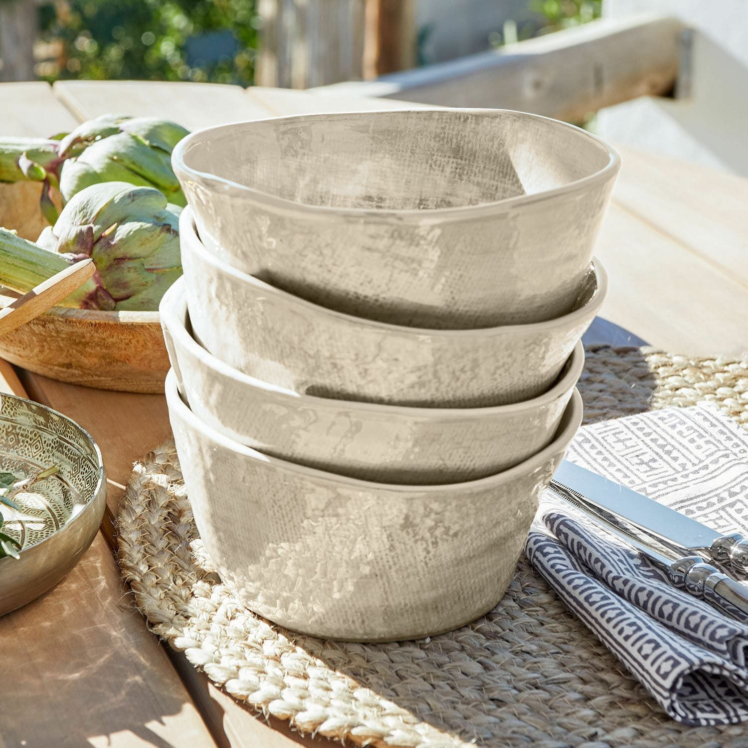 Mirabeau Geschirr-Set Schüssel 4er Set Luganville beige, Steinzeug