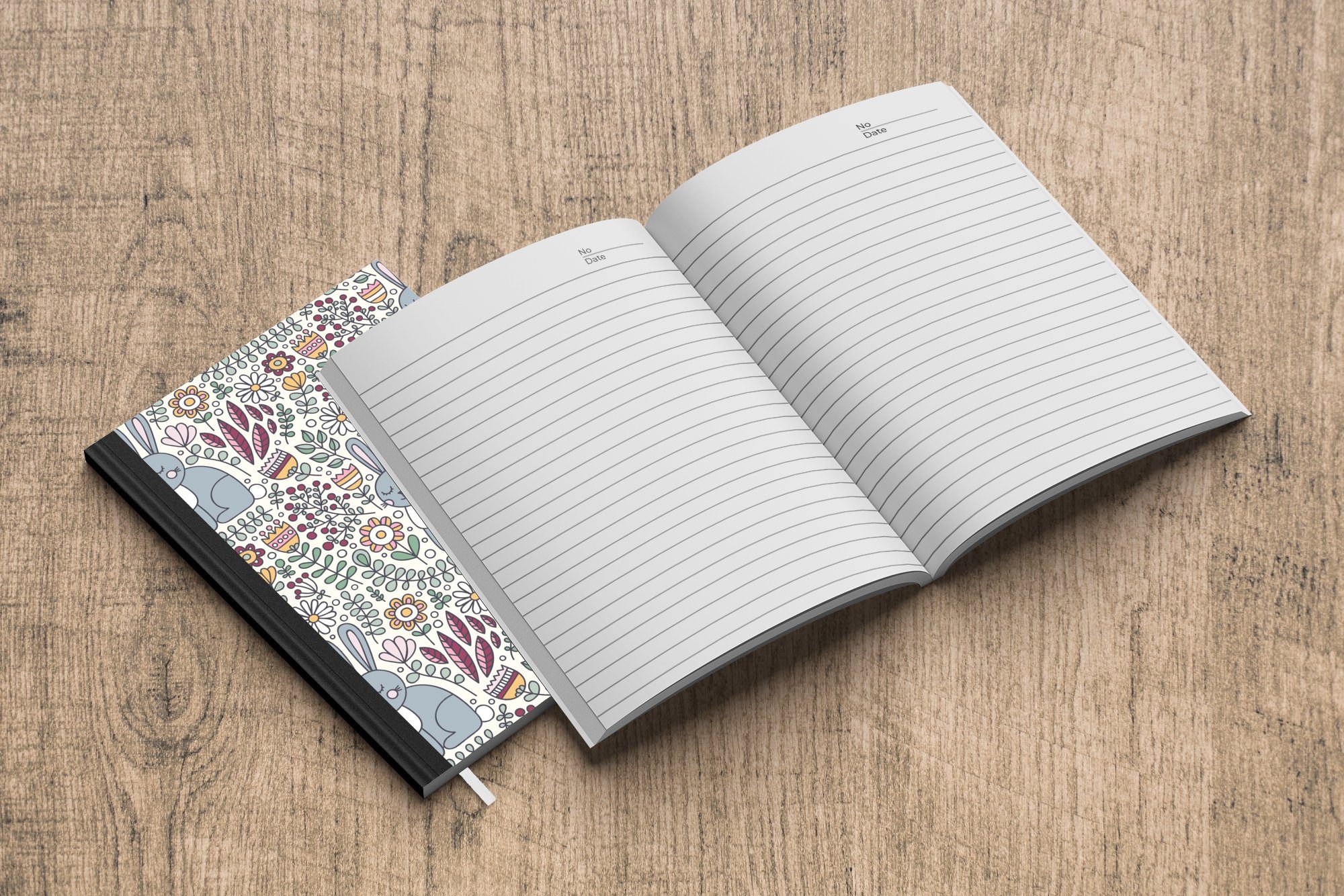 Blumen Tagebuch, Seiten, Regenbogen - Kaninchen Design, Kinder - Haushaltsbuch Notizheft, 98 Journal, A5, MuchoWow Merkzettel, - Notizbuch -