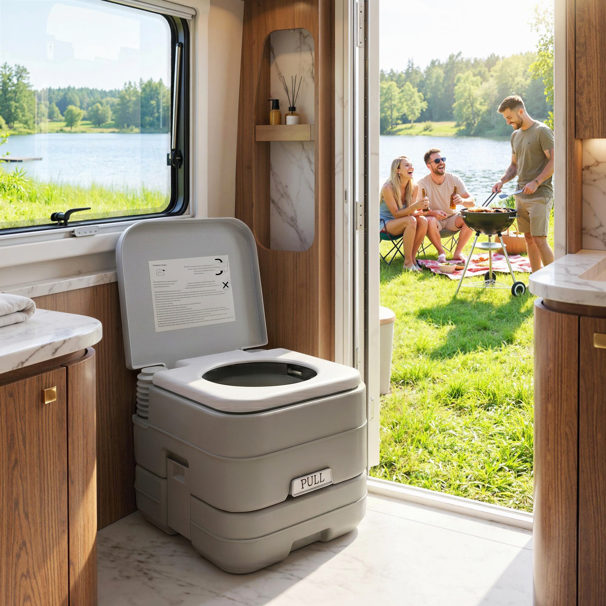 HOMCOM Campingtoilette Falttoilette, (Faltbare Reisetoilette max. Tragkraft bis 200 kg, 1-St., 10L Falttoilette), Trockentrenntoilette für Camping, Reisen, Grau