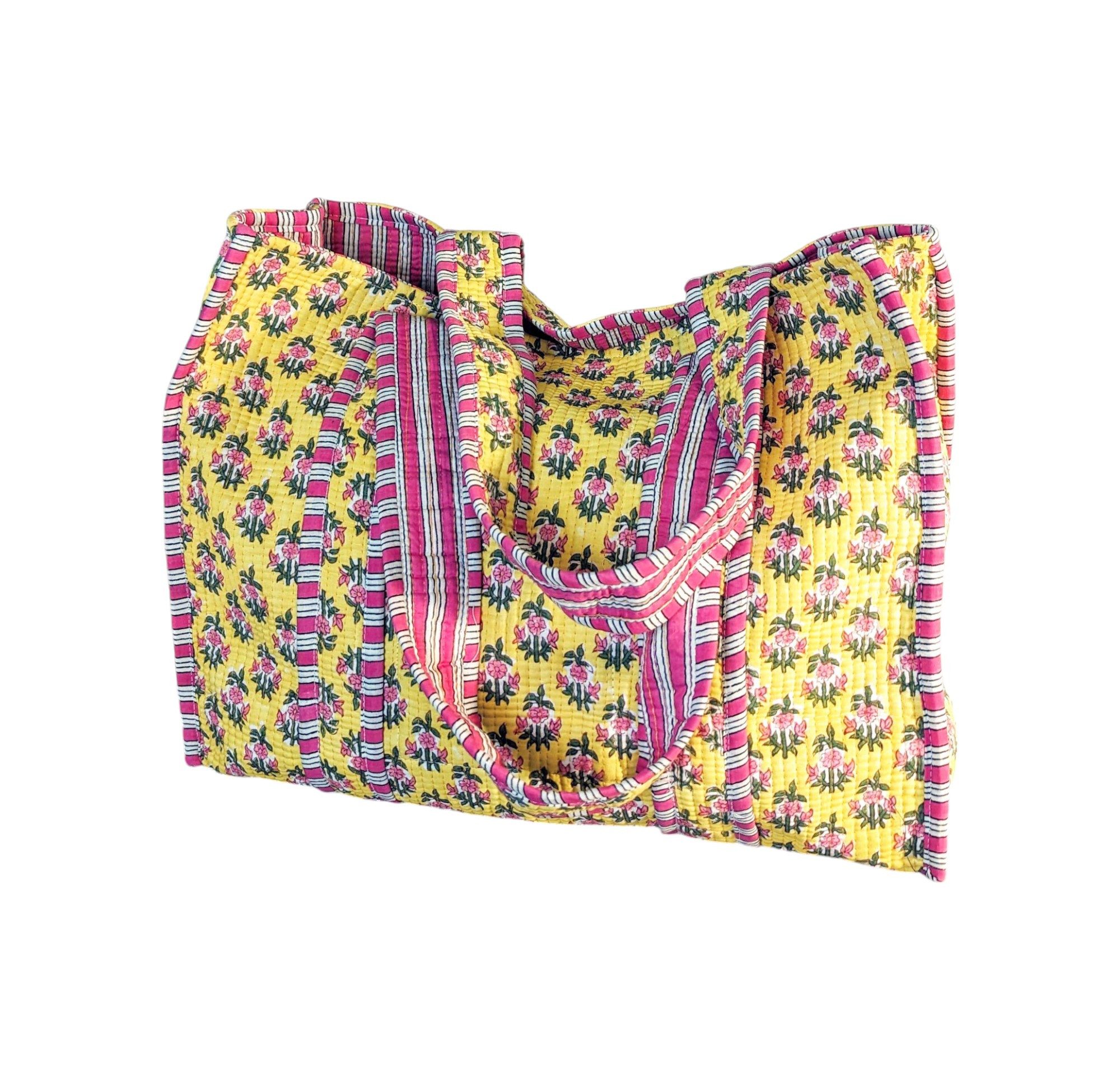 Aurelie Freizeittasche Gesteppte Tote Tasche SHIVA aus Baumwolle, große Strandtasche, gesteppte Baumwolle mit Blockprint Muster