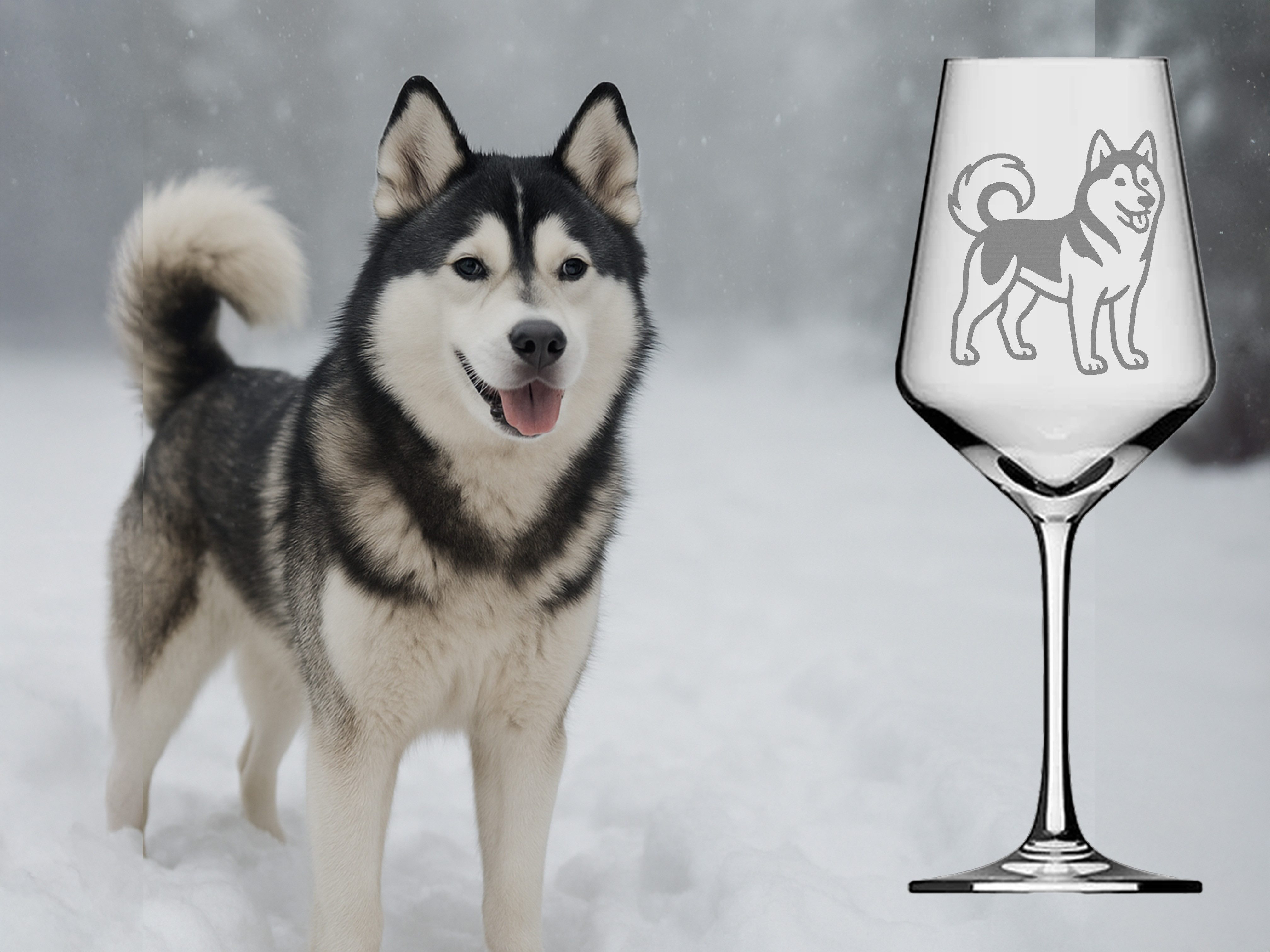 eXODA Weinglas Weinglas mit Husky-Motivgravur, 350 ml – Stilvoll & Langlebig, 1-tlg., Glas, Atemberaubende Darstellung