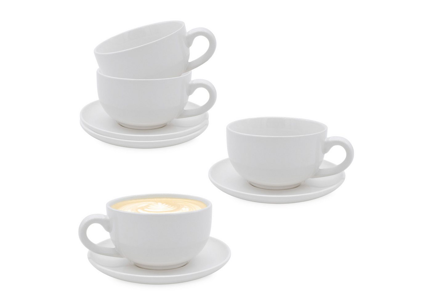 Spetebo Kaffeeservice Cappuccino oder Kaffee Tassen mit Unterteller weiß (8-tlg), 4 Personen, Porzellan, Tassen mit Unterteller, Porzellan, Tee