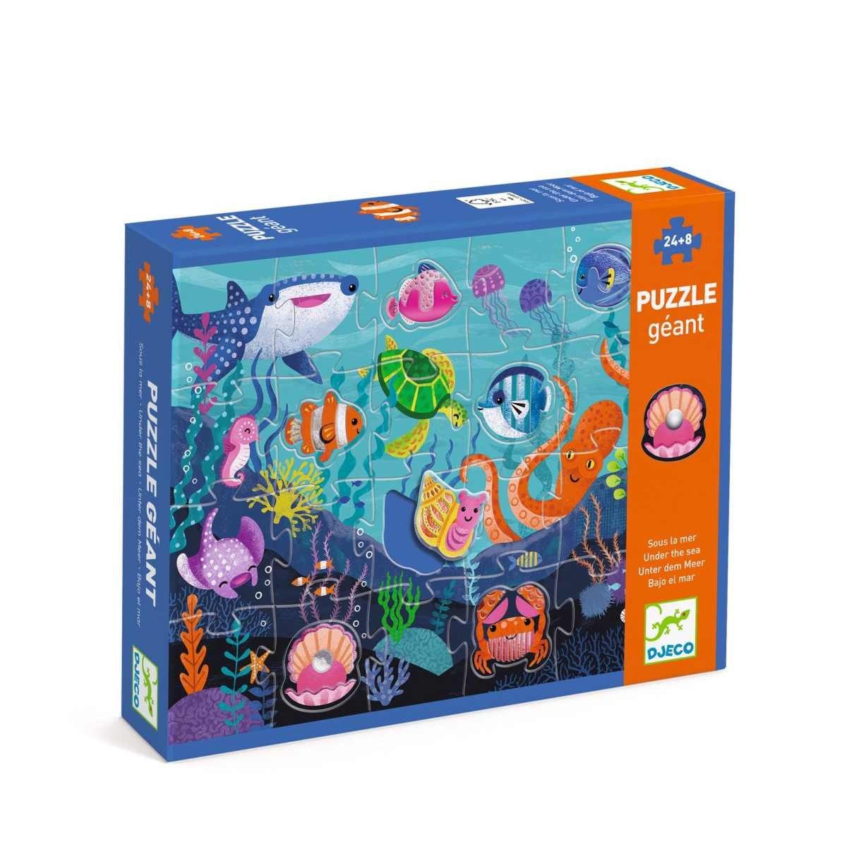 DJECO Puzzle Tactilo Meer - 24 + 8 Teile 24+8 Teile Tastpuzzle für Kinder, 24 Puzzleteile, Tastpuzzle