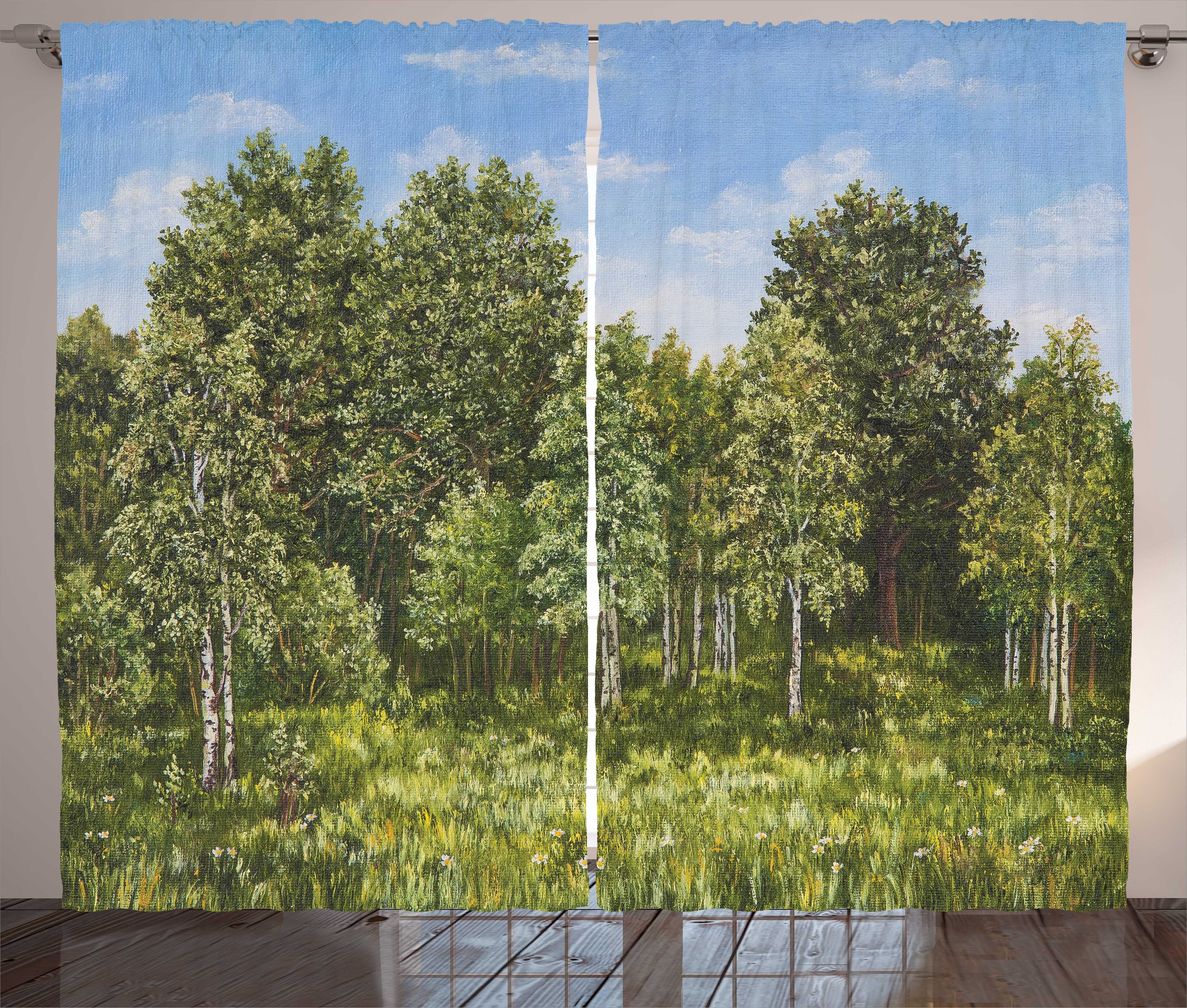 Abakuhaus, Schlafzimmer Landschaft Kräuselband Baum Sommerzeit Gardine Landwirtschaftliche und Haken, mit Schlaufen Vorhang