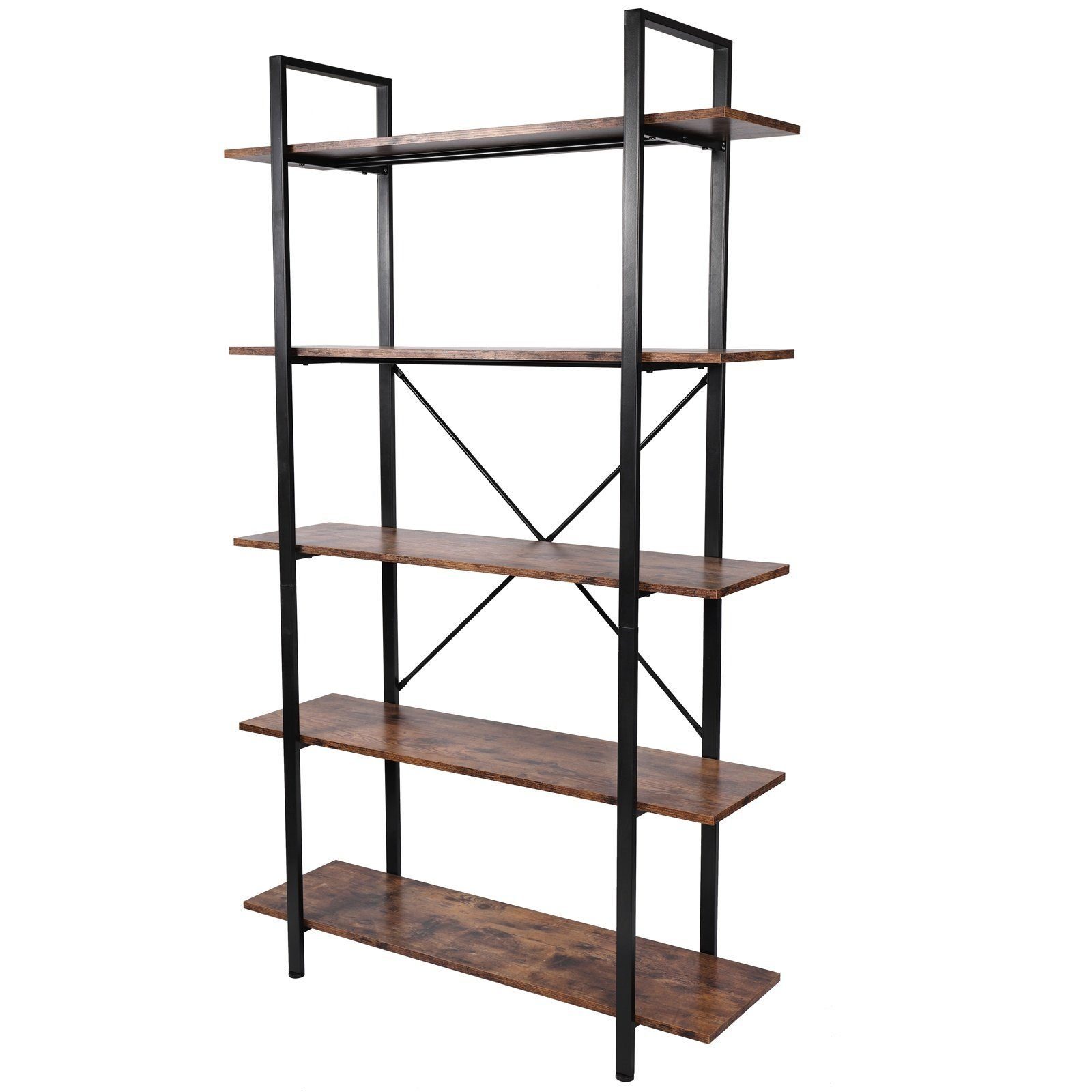 VENDOMNIA Standregal Wohnzimmerregal - 5 Ebenen, stehend, Metall, Industrial, mit oder ohne Türen, Schwarz Braun - Bücherregal, Raumteiler Regal, Büroregal, Hochregal, Küchenregal, Ablageregal, Vintage Antik Retro