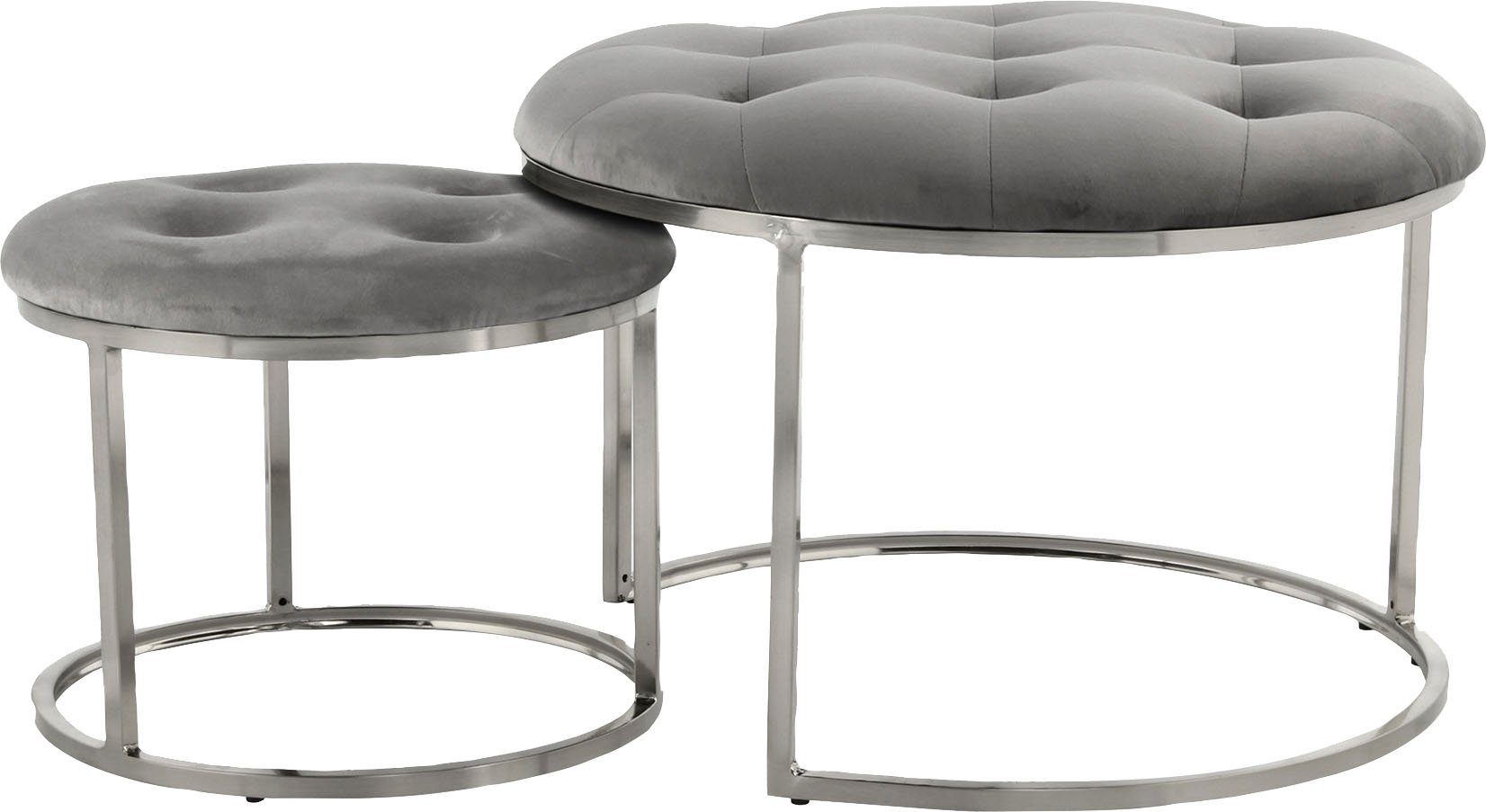 Kayoom Polstergarnitur Hocker Becky 825 2er-Set, runde Form, angesagter Retro-Stil, (Set, 2-tlg., Hocker 1: B 60 cm/H 41 cm/T 60 cm Hocker 2: B 40 cm/H 32 cm/T 40 cm), vielseitig verwendbar, modern, pflegeleicht, runde Form