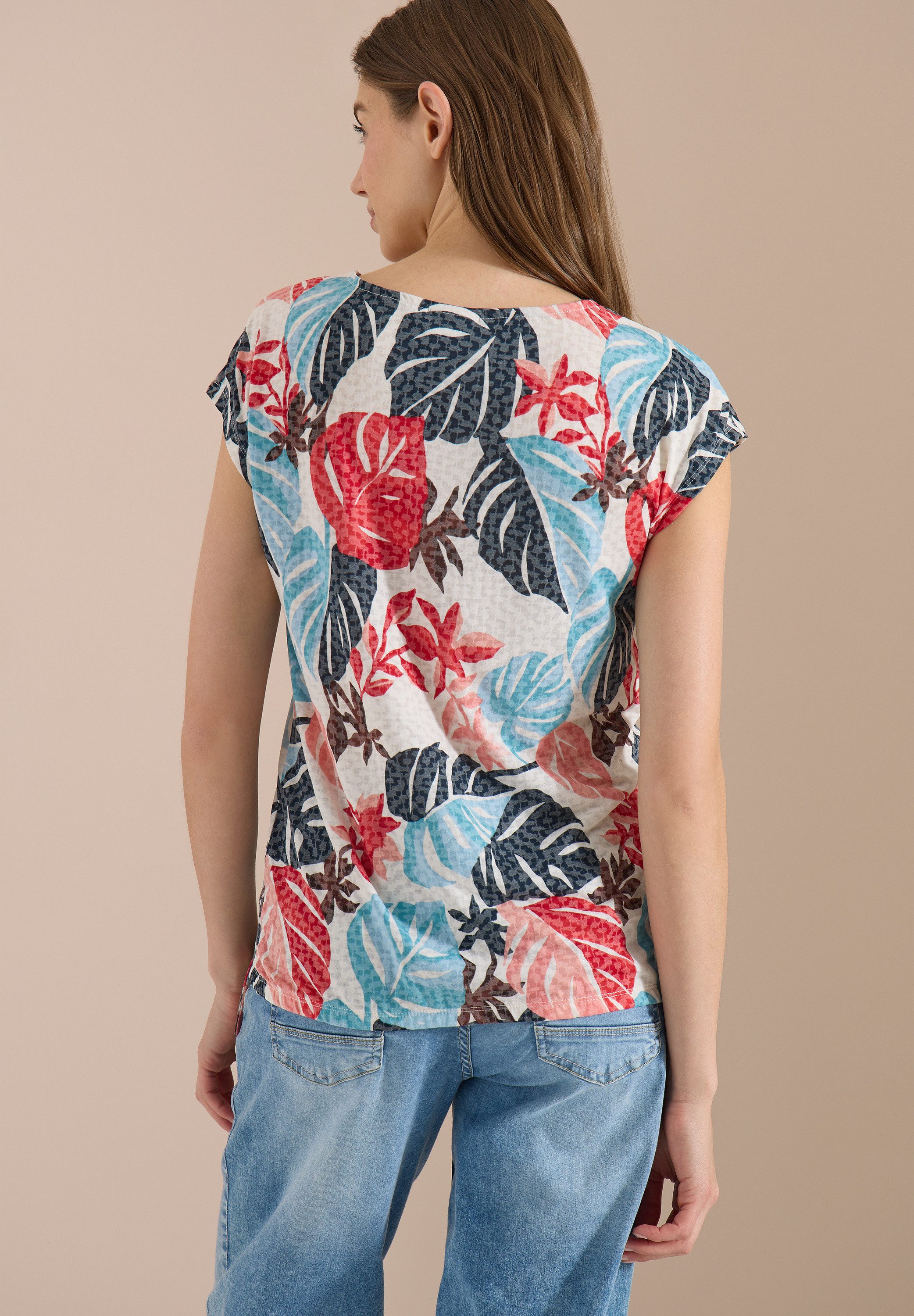 CECIL Kurzarmshirt Sommershirt in Ausbrenner-Optik/mit floralem Print
