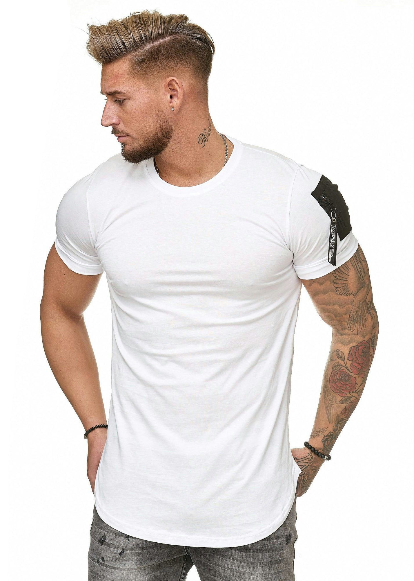 Code47 T-Shirt Oversize Shirt Zipper- Fit (1-tlg) Slim Weiß