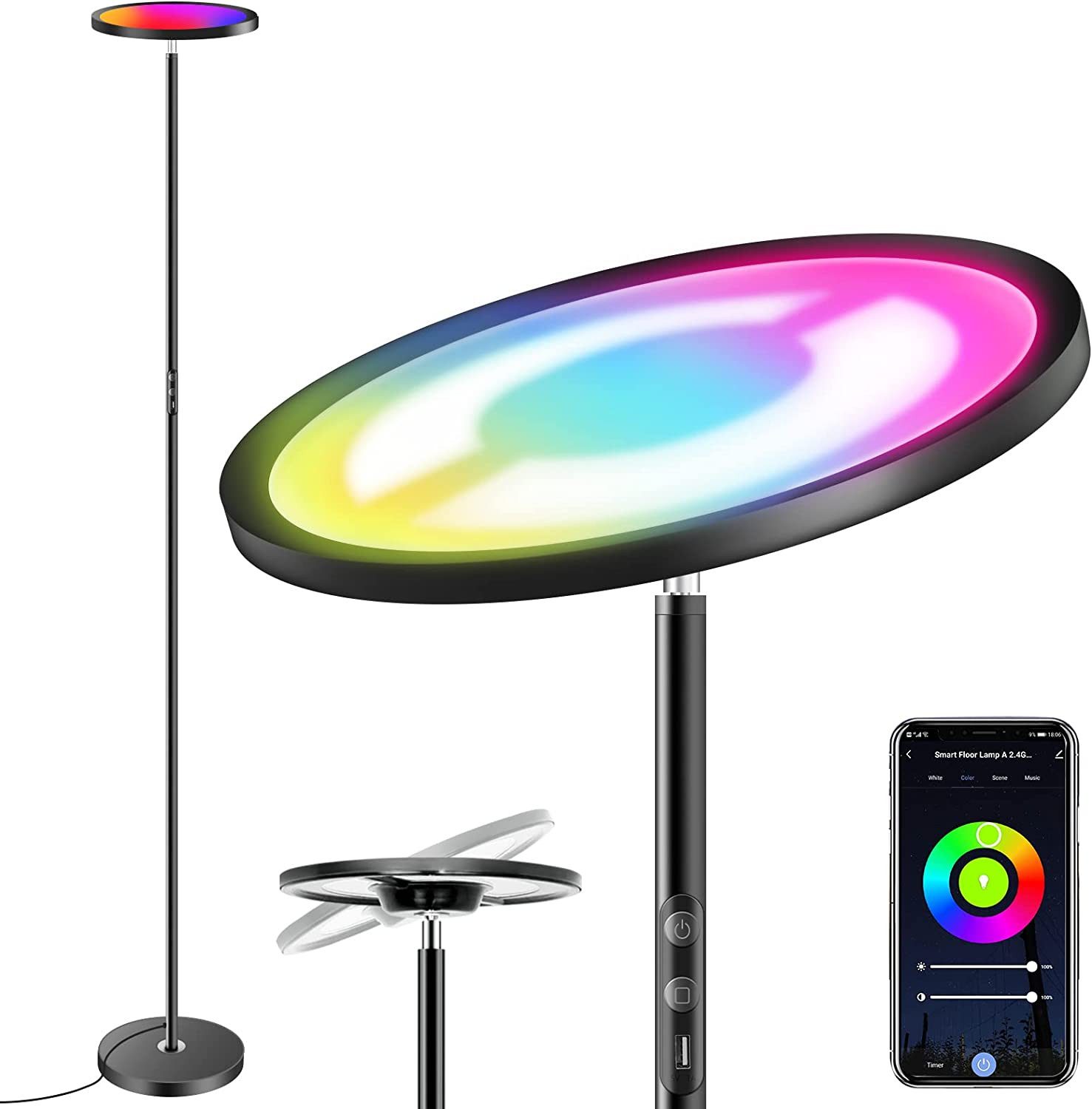 Insma LED Stehlampe 25W Smart RGB Stehleuchte Ambient Licht 2000LM, 16 Millionen Farben, dimmbar, App, Touch- und Sprachsteuerung