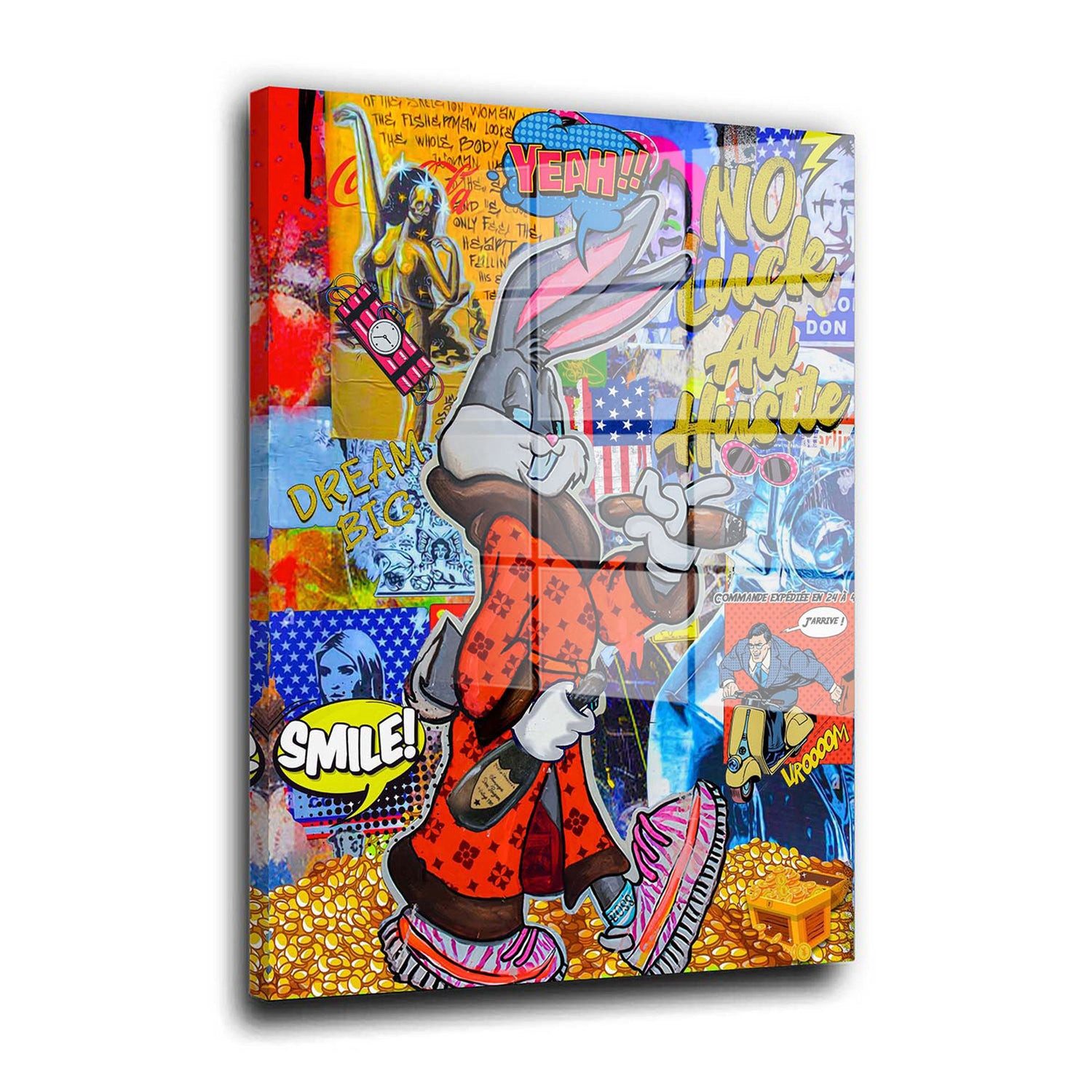 Acrylglasbild Comic Bunny Pop Art Acrylglas Wandbild Bild Wanddeko Wohnzimmer XL
