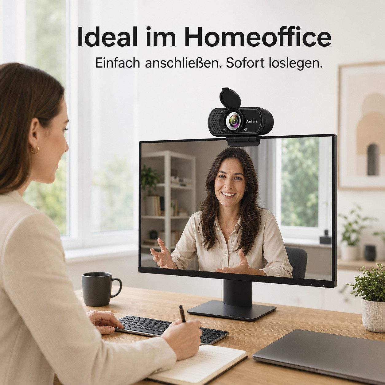 Anivia Full HD-Webcam (Full HD, Hochauflösende Videokamera, Hohe Auflösung x Rauschunterdrückung x Plug-and-Play)