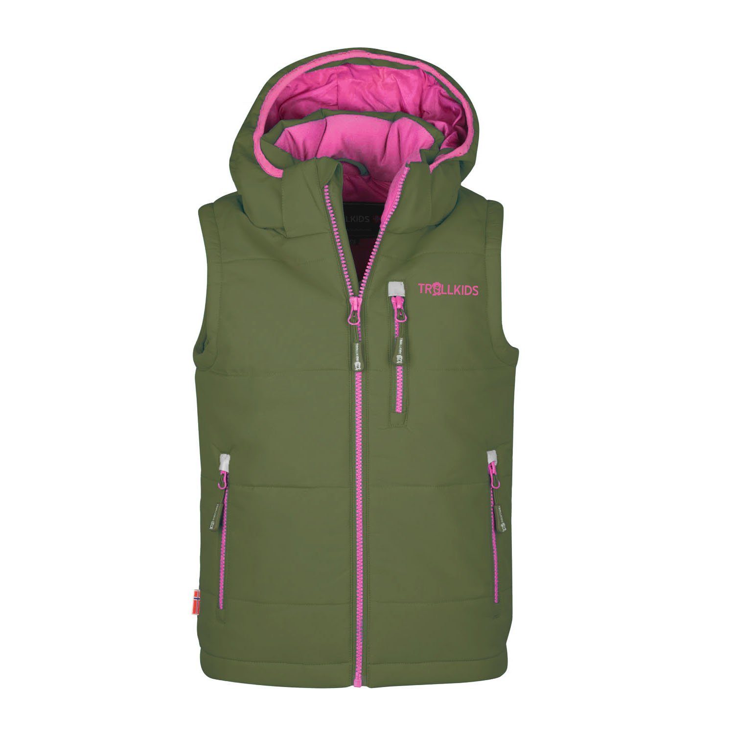 TROLLKIDS Funktionsweste Narvik XT Winddicht, Wasserabweisend Dunkle Olive/Hellmagenta