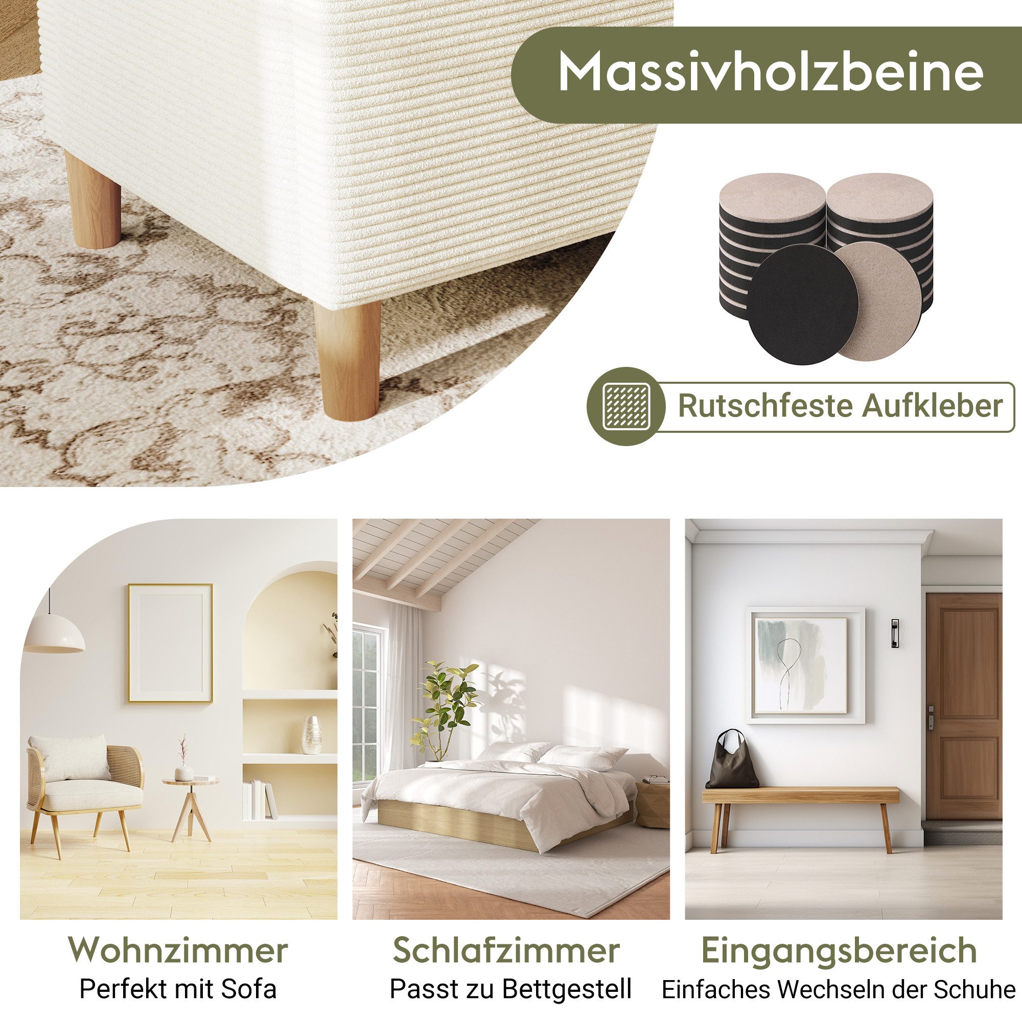 i@home Bettbank Polsterbank,Aufbewahrungsbox,weiß (Packung set), Frei im Raum stellbar, Polsterbank mit Hydraulischem Stauraum