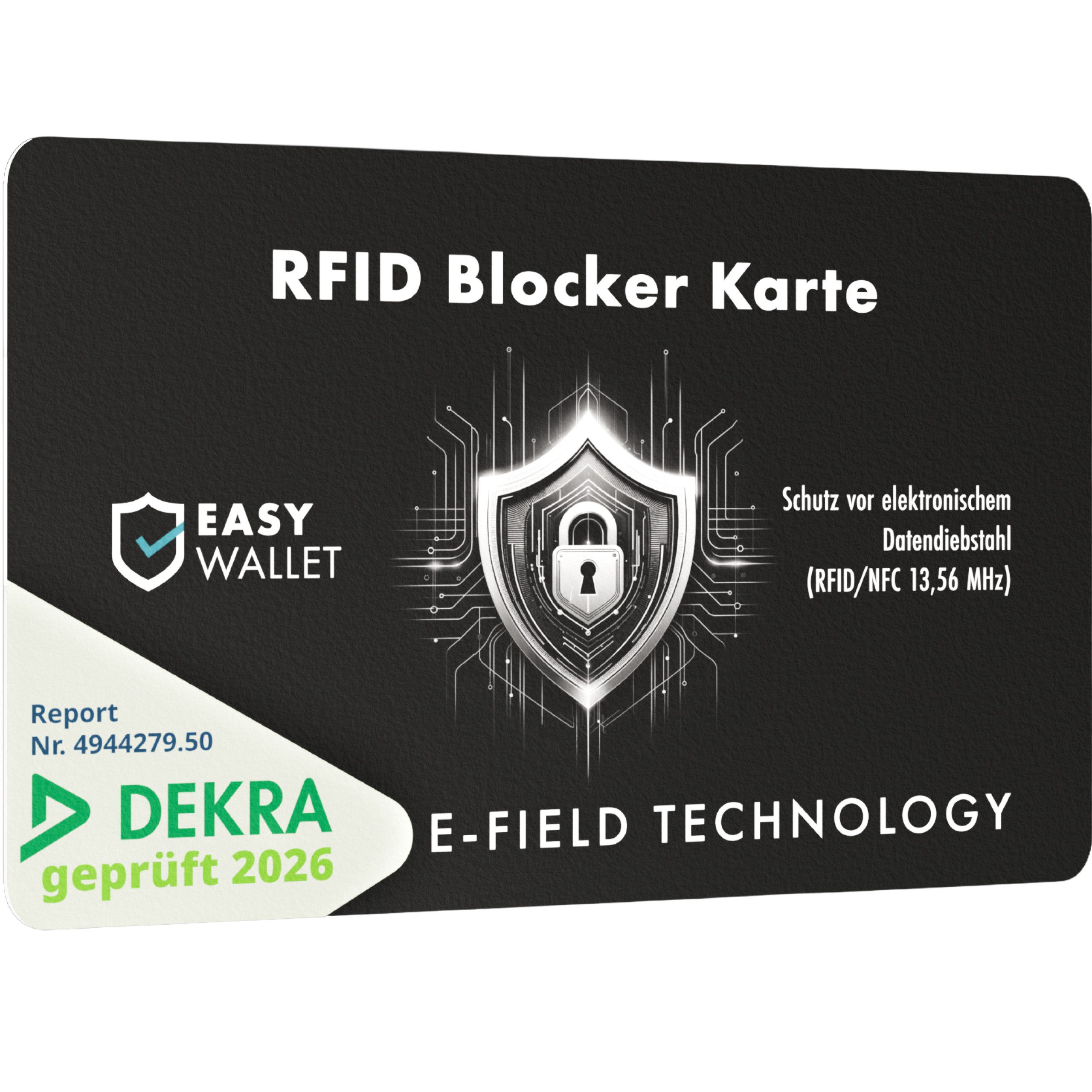 EasyWallet Kartenetui DEKRA-geprüfte NFC/RFID Blocker Karte (1-tlg), E-Field-Störsender-Technologie Kartenschutz, Extra dünn (0,84 mm)