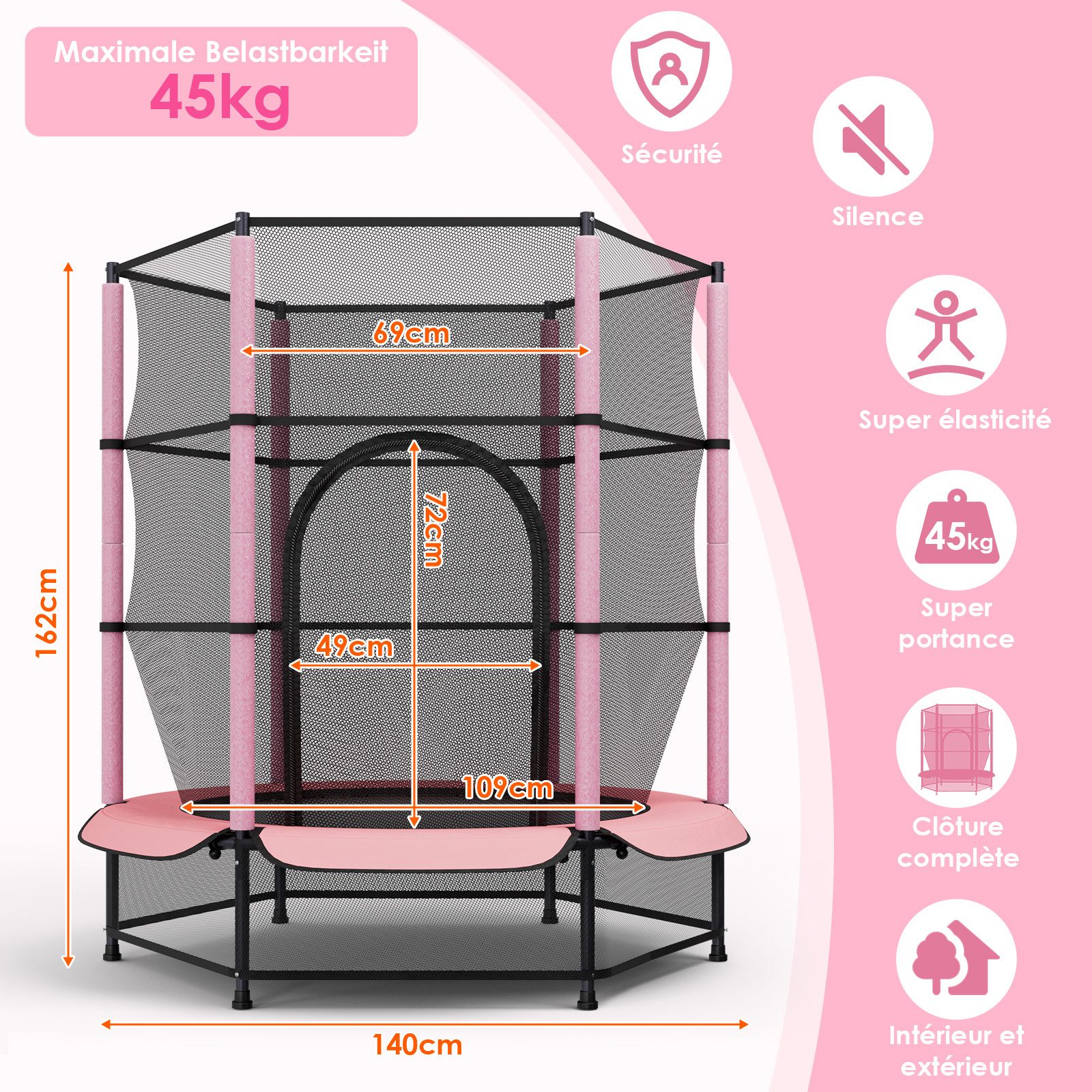 TLGREEN Gartentrampolin Ø 140cm bis 50 kg, Trampolin für Kinder,Kindertrampolin,Kleinkind-Trampolin