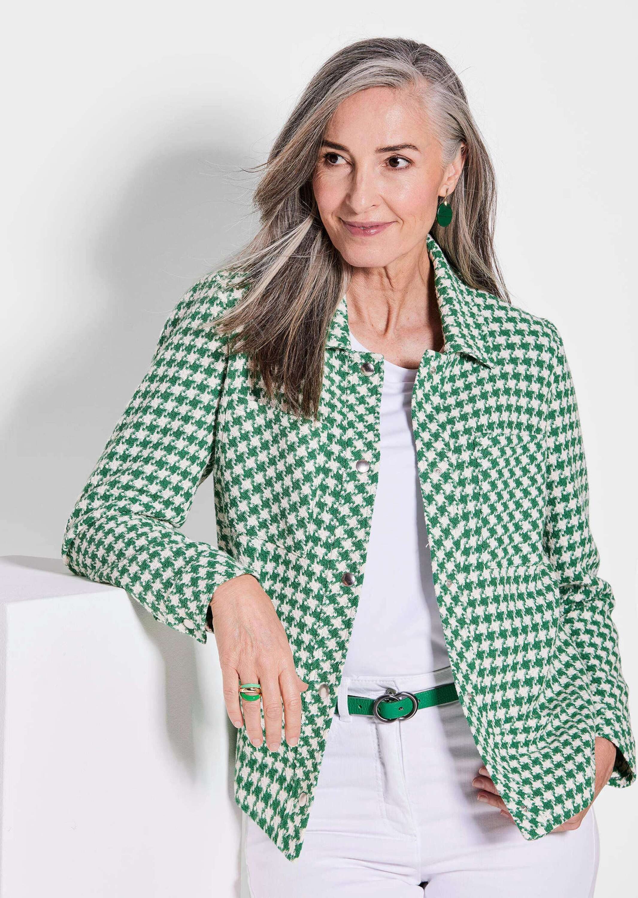 GOLDNER Jerseyblazer Blazer mit Hahnentrittmuster Langarm Damenblazer, klassisch, gemustert, Baumwollmix