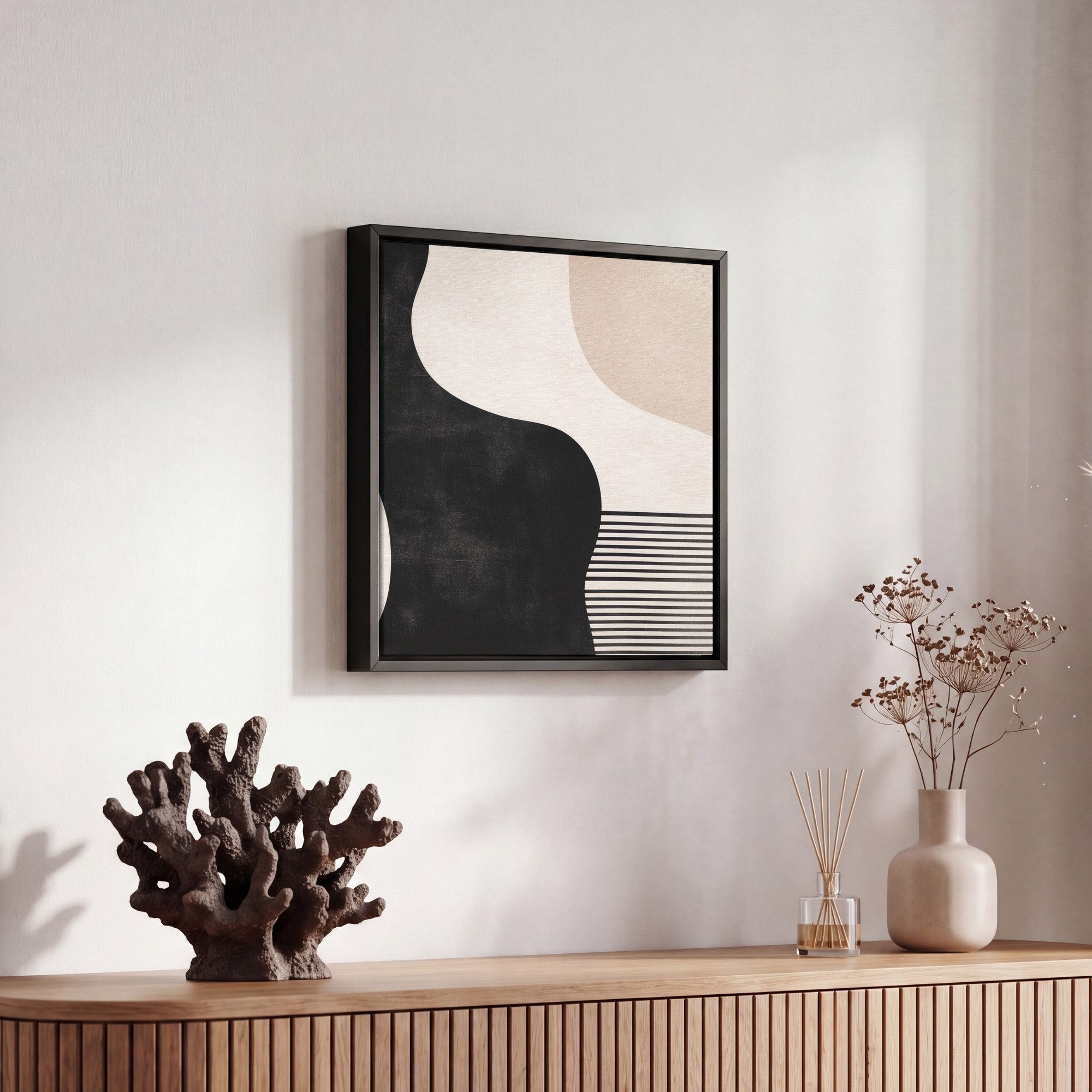 OneMillionCanvasses® Leinwandbild mit Rahmen - Abstrakt - Japandi - Beige - Modern, Fotodruck (1 St), Leinwand Bilder Klein, Wand Dekoration Aesthetic 20x20cm – Bild 5 von 5