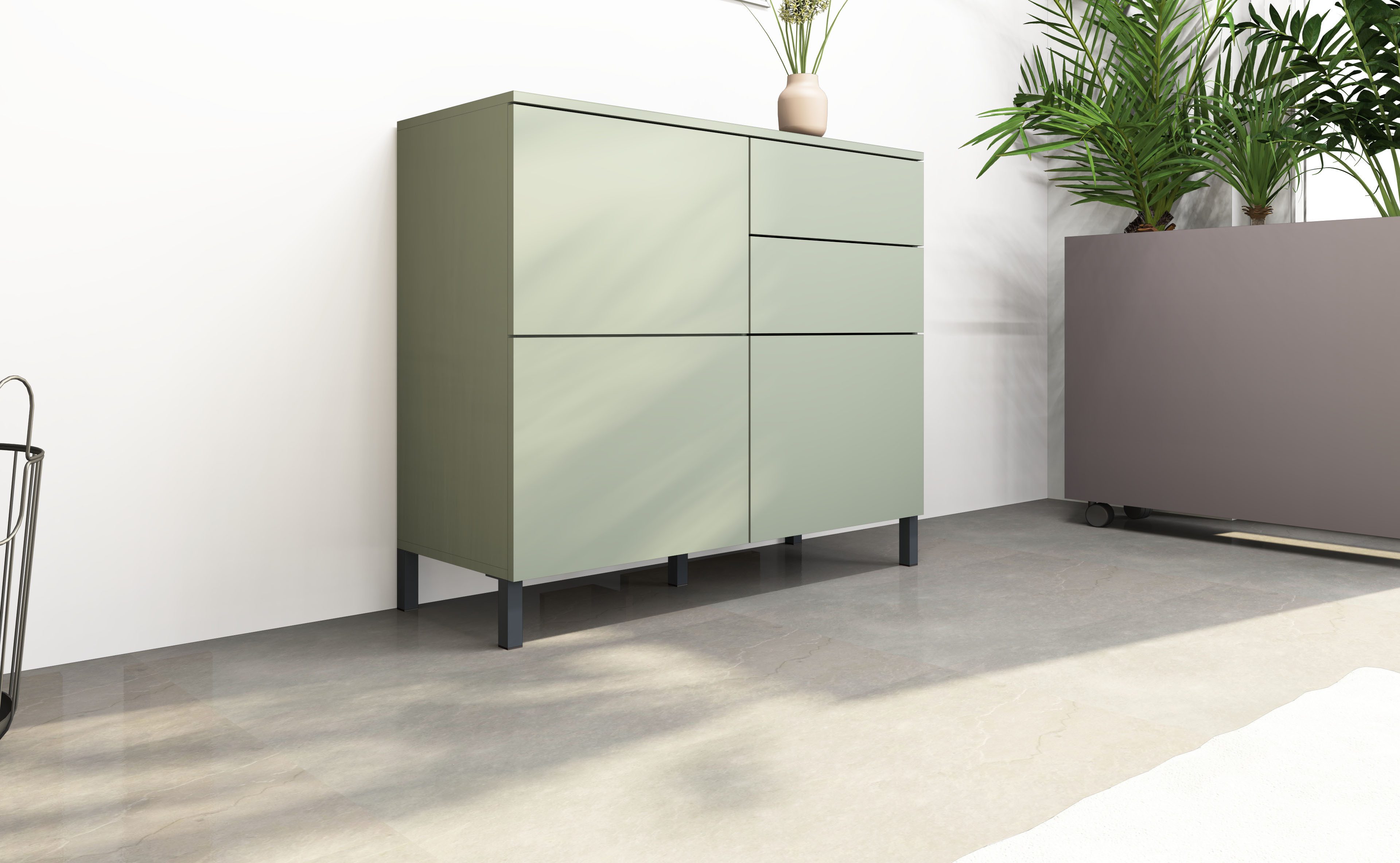 borchardt Möbel Kommode Haama, Sideboard mit Metallfüßen, Push-to-open-Technik, Breite 93 cm, Push-To-Open, verstellbare Einlegeböden, viel Stauraum, Breite 93cm