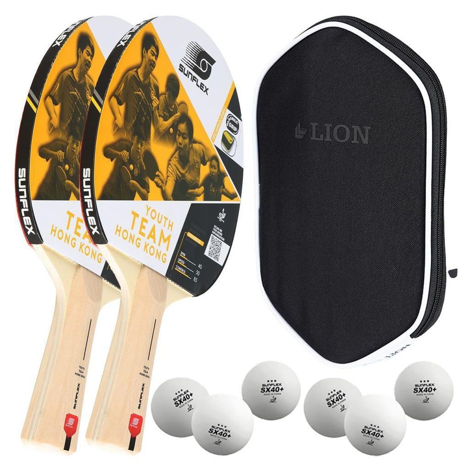 Sunflex Tischtennisschläger 2x Youth Team Hong Kong + Hülle + 6x SX+