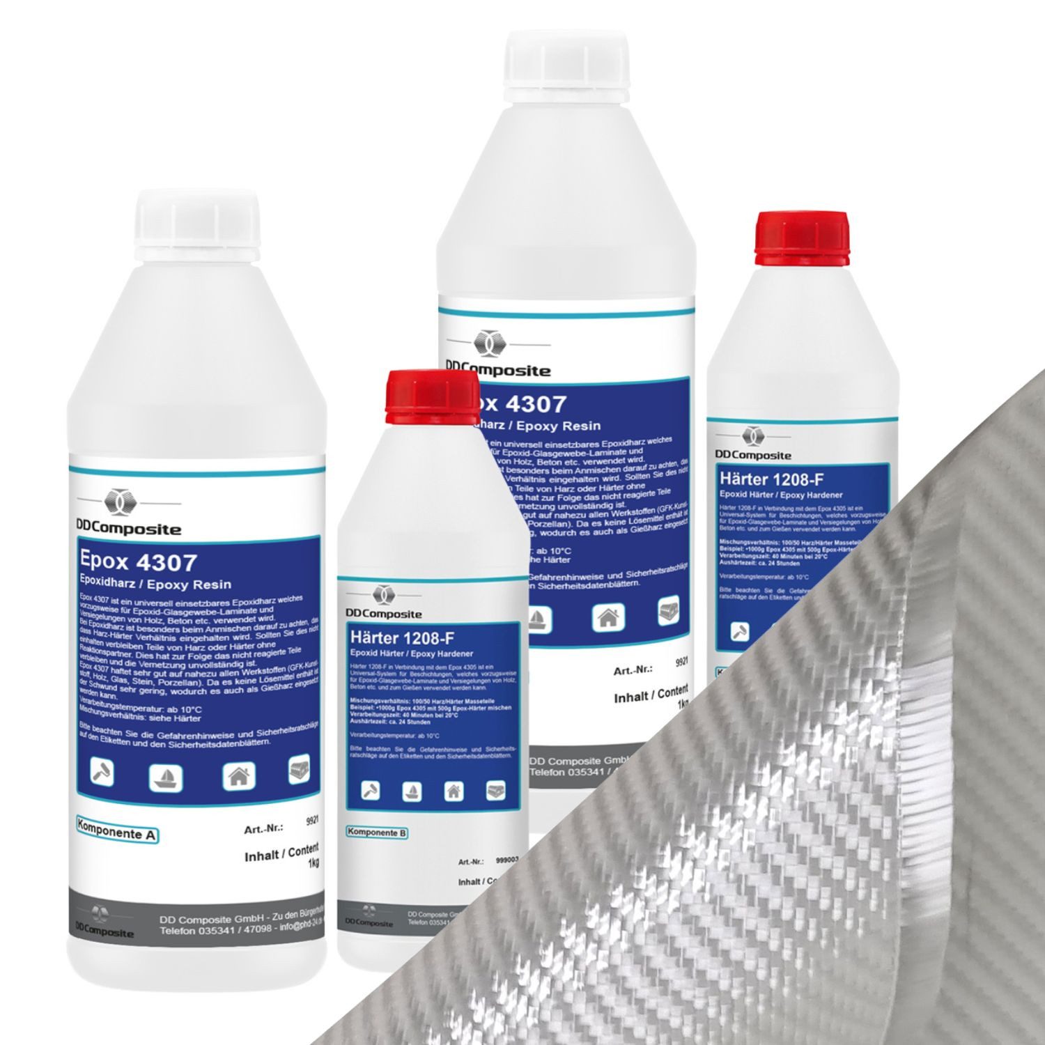 DD Composite Reparatur-Set 3kg GFK Epox + 4m² Glasfilamentgewebe 390g/m² Köper, 3-St.