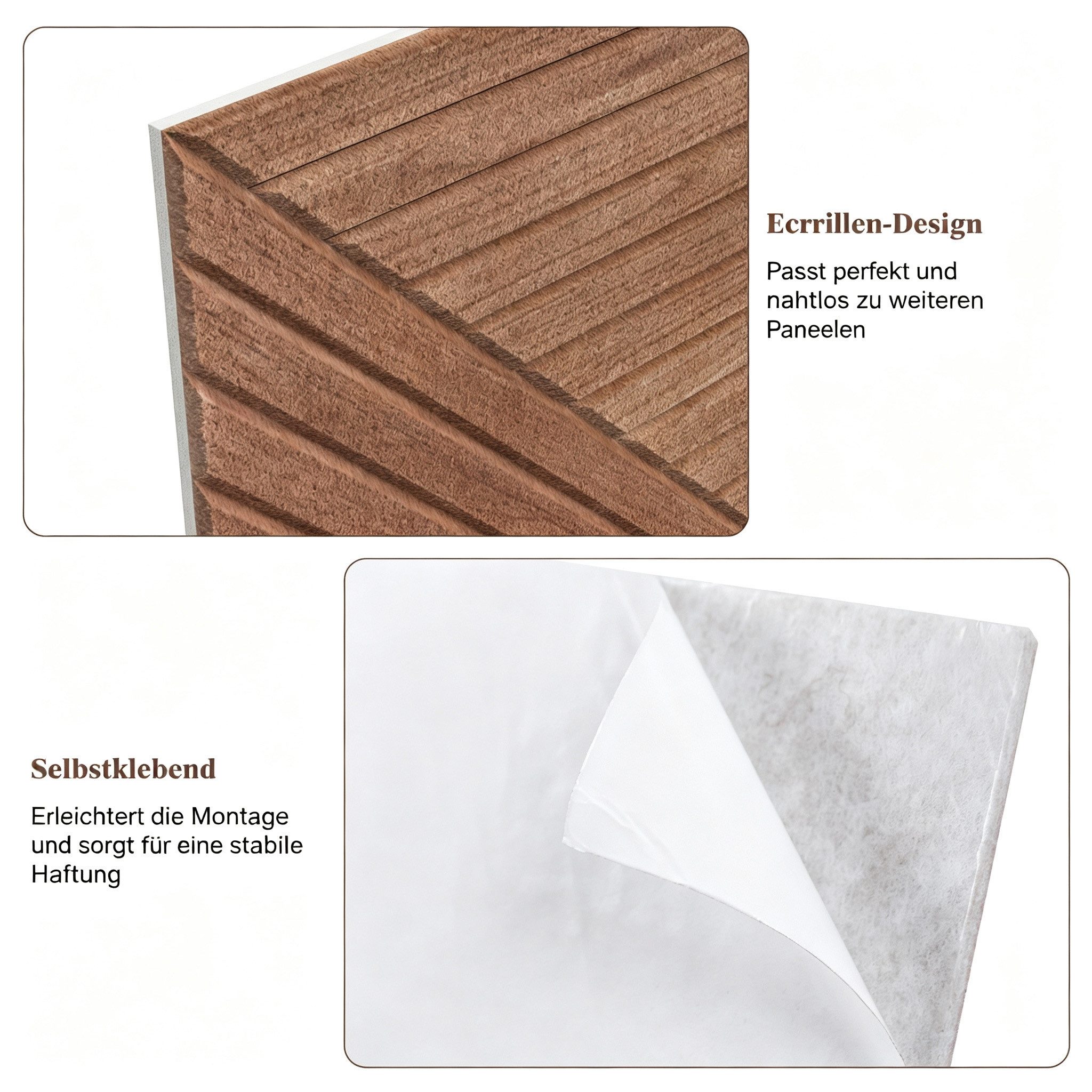 Rutaqian Wandpaneel Akustikpaneel selbstklebend 3D Wandpaneel Holzoptik 6er Set, BxL: 60x60 cm, 0,36 qm, (6 Wandpaneele, je 0,36 m², insgesamt 2,16 m²., 6 Wandpaneele, je 0,36 m², insgesamt 2,16 m) 60x60cm Akustikpaneele, selbstklebend, 3D Holzoptik