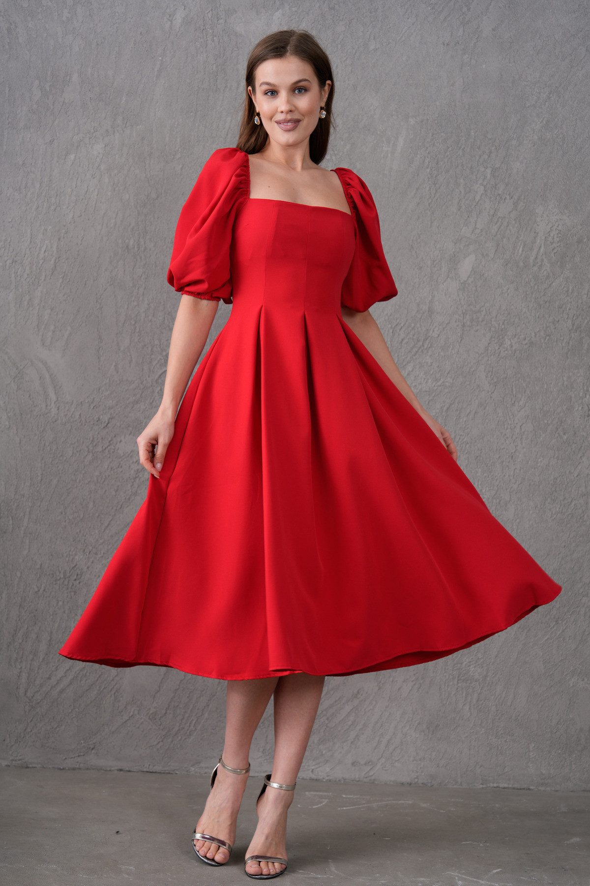 WOMAN VISION Abendkleid Trägerloses, kurzärmeliges, ausgestelltes Midikleid günstig online kaufen