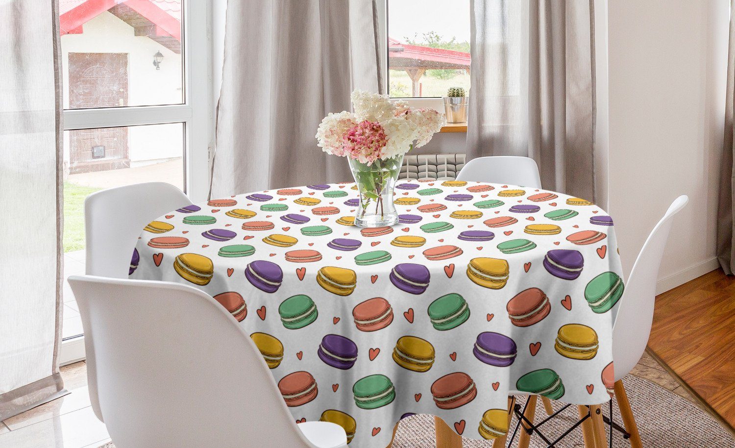 Macarons Essen Dekoration, Abakuhaus Plätzchen Bunte Abdeckung Kreis Küche Tischdecke für Tischdecke Esszimmer