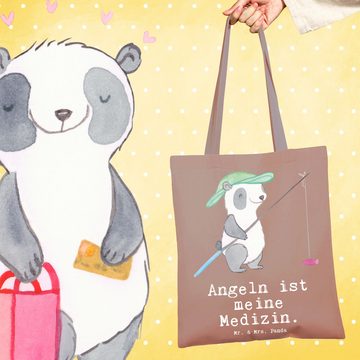 Mr. & Mrs. Panda Tragetasche Panda Angeln - Braun Pastell - Geschenk, Angelverein, Beutel, Einkauf (1-tlg), Design-Highlight