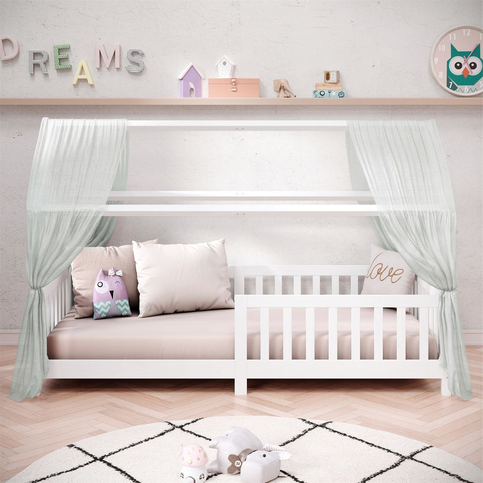 Bett Kinderbett Hausbett Kinderzimmer Rausfallschutz IDIMEX NINA, Weiß 90x200 NINA