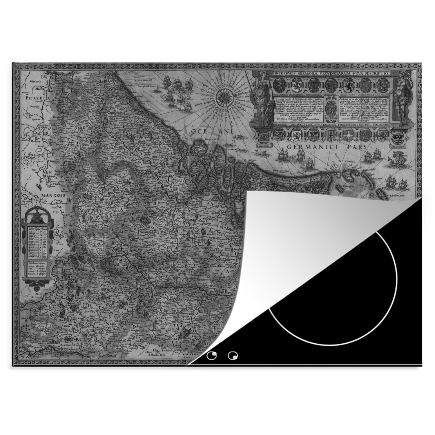 MuchoWow Herdblende-/Abdeckplatte Historische schwarz-weiße Karte der Niederlande, Vinyl, (1 tlg), 70x52 cm, Mobile Arbeitsfläche nutzbar, Ceranfeldabdeckung