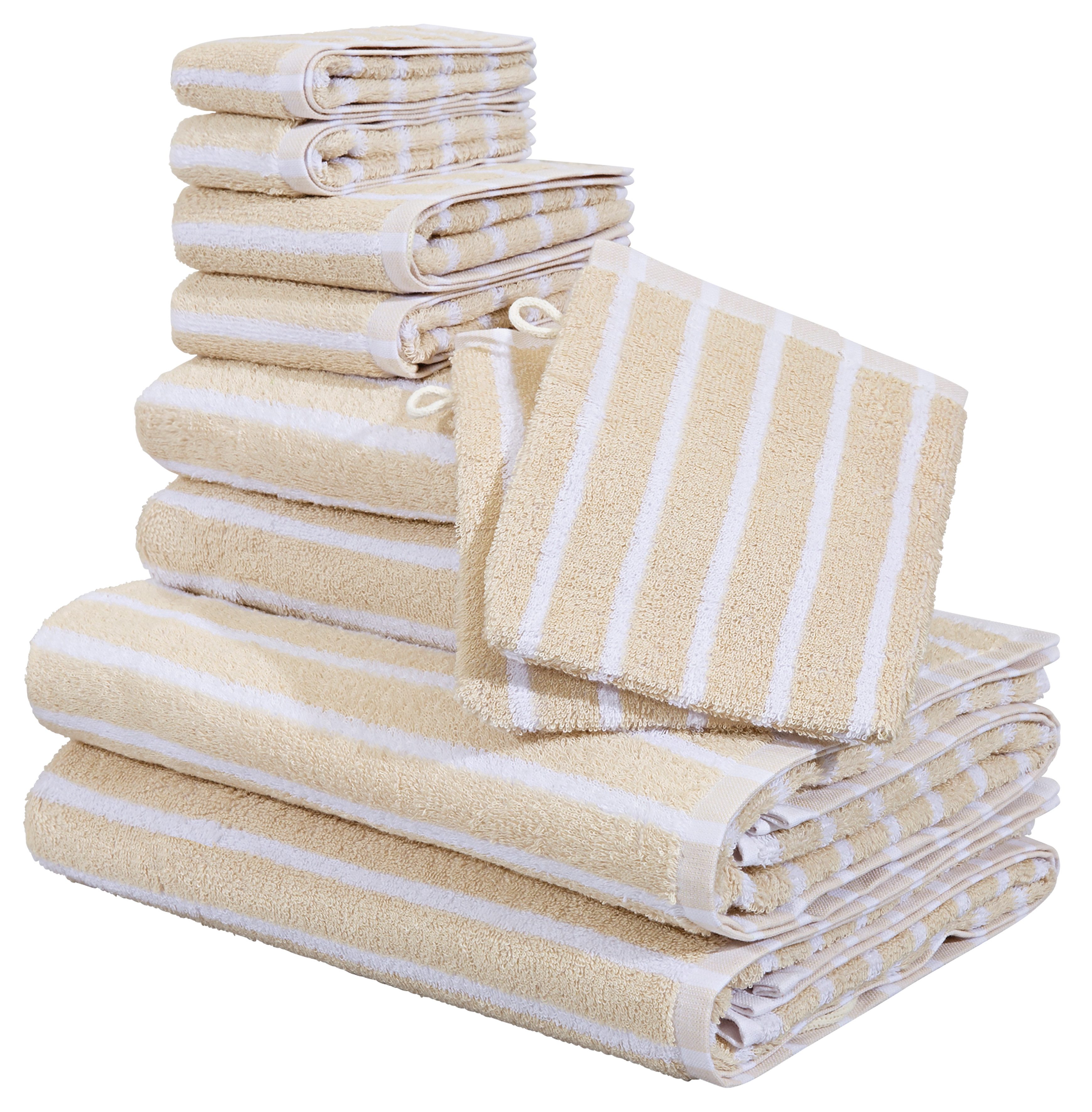 OTTO home Handtuch Set Jannika, Duschtücher, Handtücher, Gästetücher, Seiftücher, Waschlappen, Frottier (10-St), Handtücher mit Streifen, 100% Baumwolle, weich, umfangreiches Set