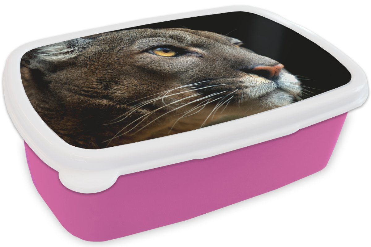 MuchoWow Lunchbox Puma - Wilde Erwachsene, Porträt, Snackbox, (2-tlg), Tiere Mädchen, für rosa Brotdose Kunststoff Brotbox Kunststoff, - Kinder